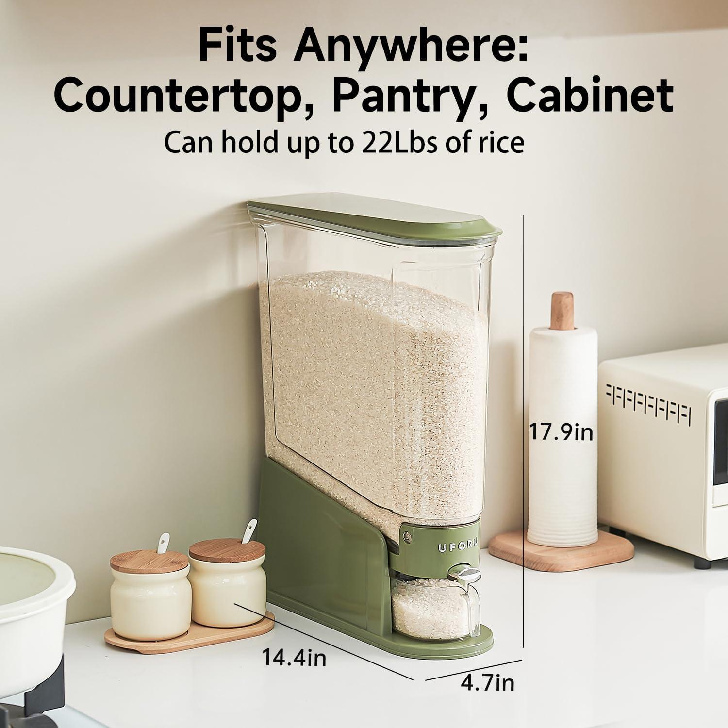 Dispensador de Arroz UFORU 10Kg Hermético Verde para Alimentos