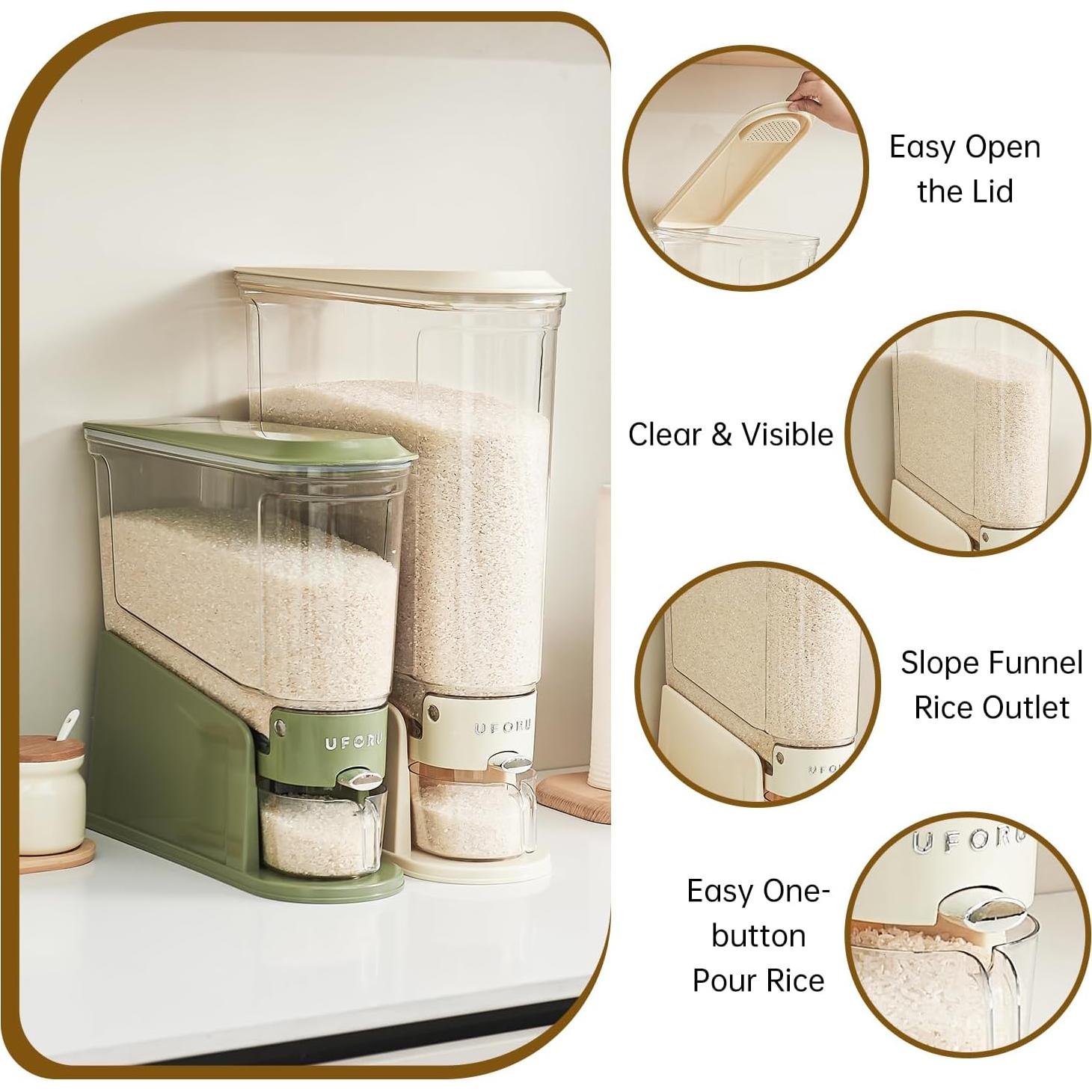 Dispensador de Arroz UFORU 10Kg Hermético Verde para Alimentos