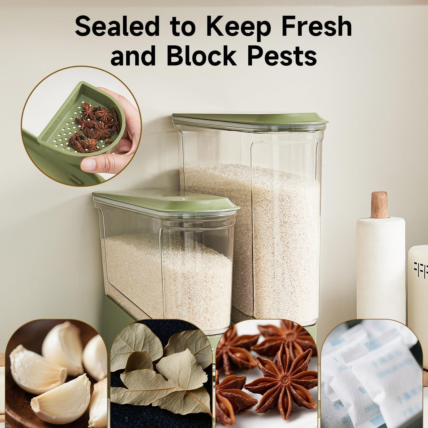 Dispensador de Arroz UFORU 10Kg Hermético Verde para Alimentos