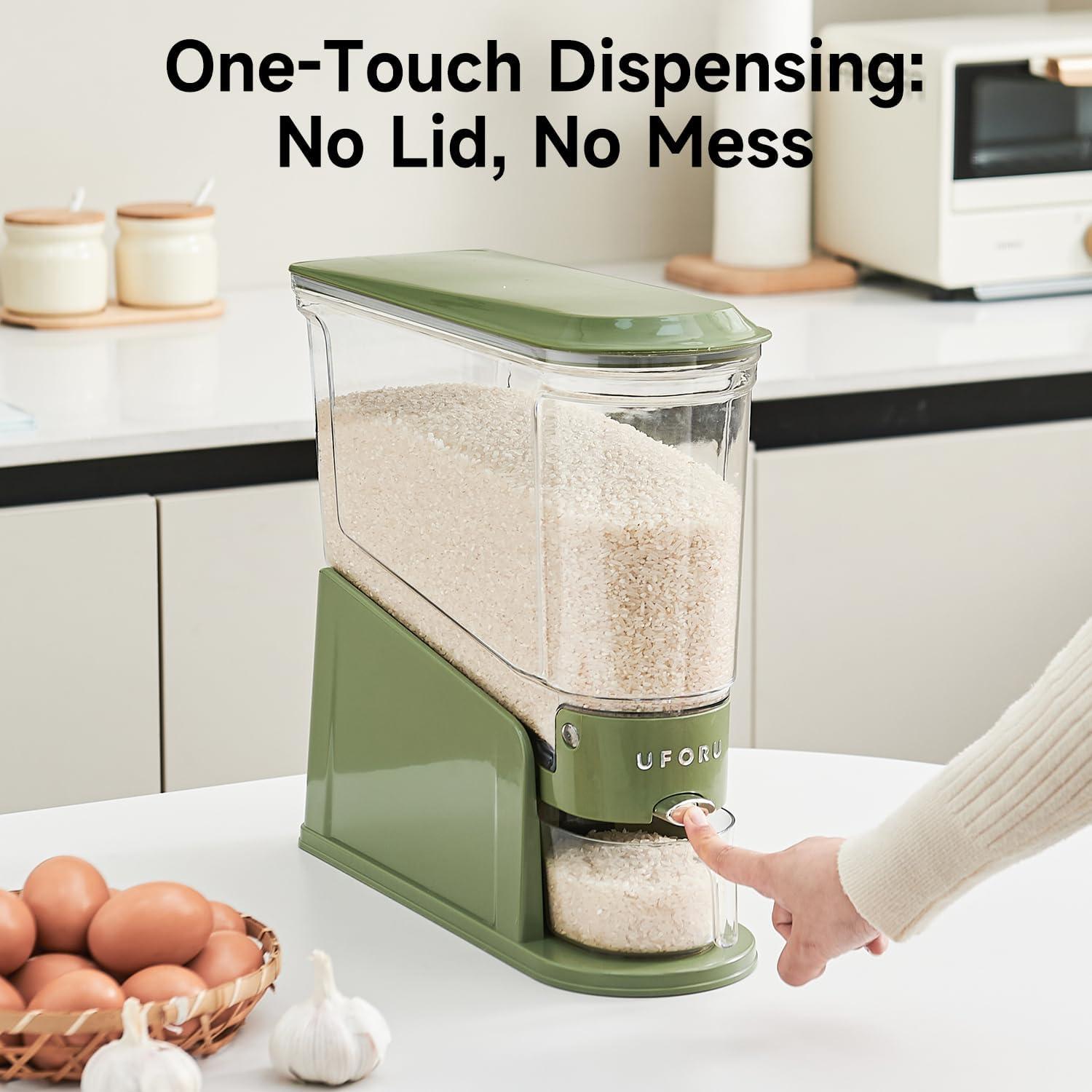 Dispensador de Arroz UFORU 10Kg Hermético Verde para Alimentos