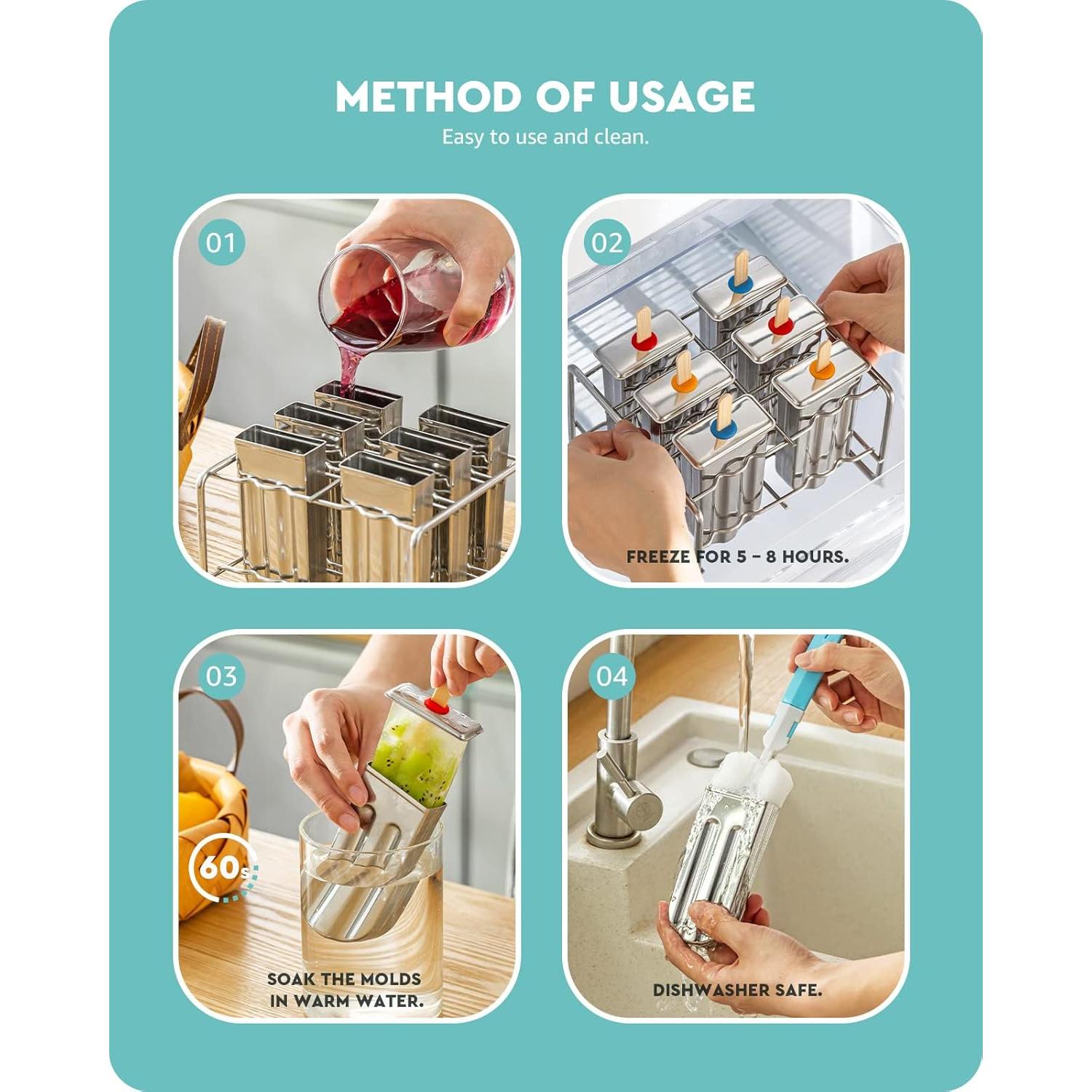 Moldes de Paletas de Acero Inoxidable Baffect - Set de 6