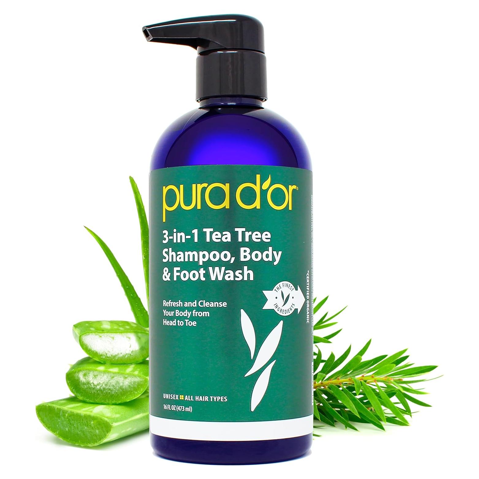 Champú 3-en-1 PURA D'OR 473 ml - Árbol de Té y Aloe Vera