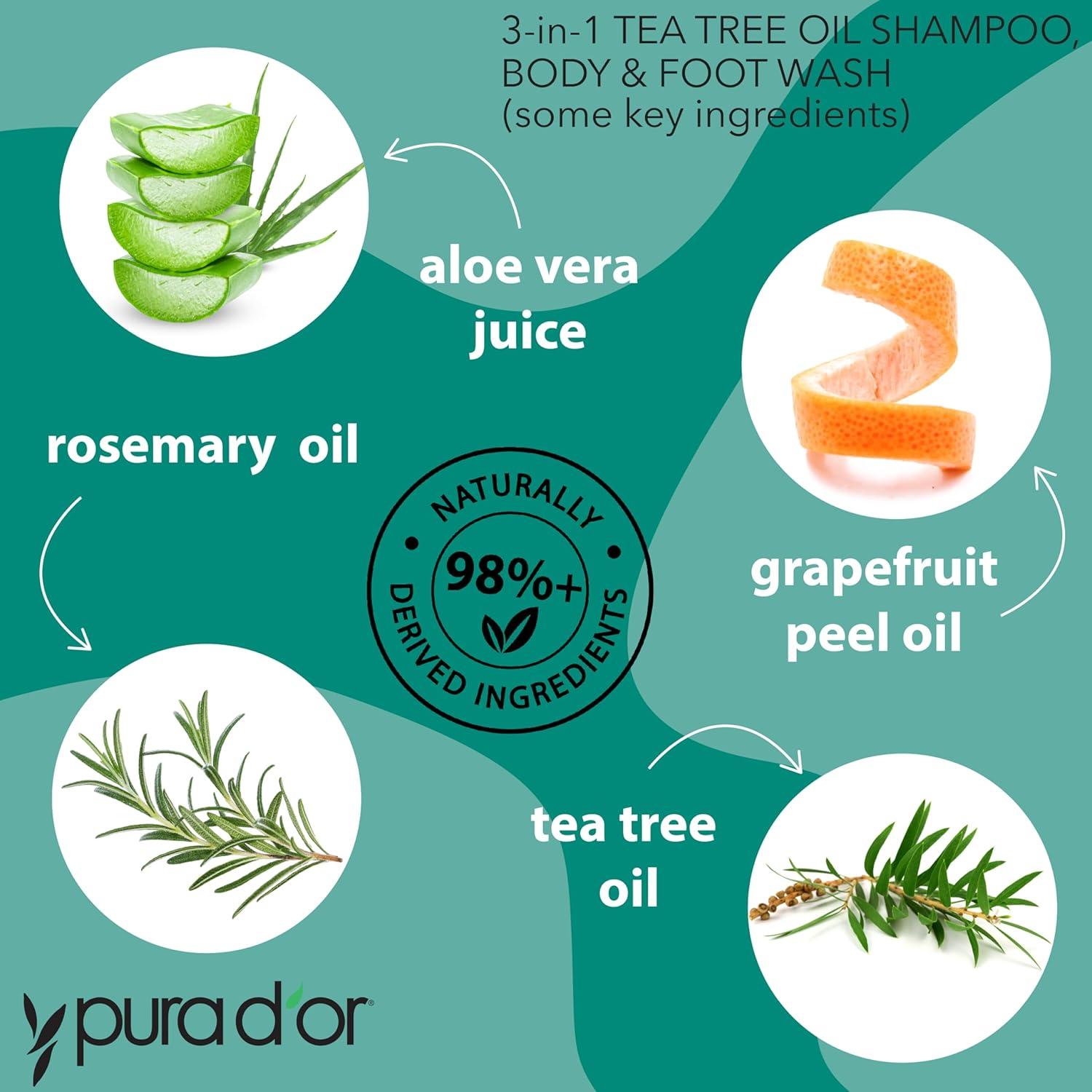 Champú 3-en-1 PURA D'OR 473 ml - Árbol de Té y Aloe Vera