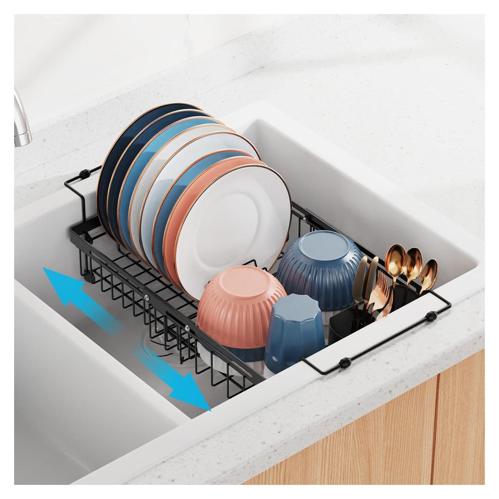 Estante Secado Platos iSPECLE Grande Ajustable 15.8-22.2" Negro