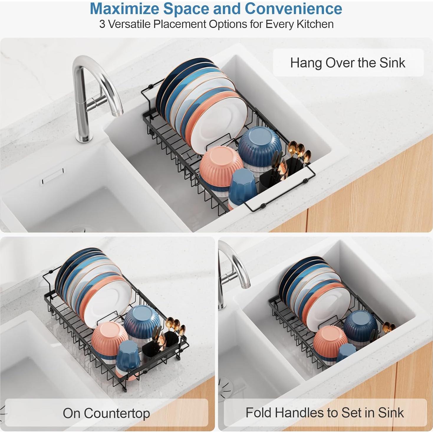 Estante Secado Platos iSPECLE Grande Ajustable 15.8-22.2" Negro