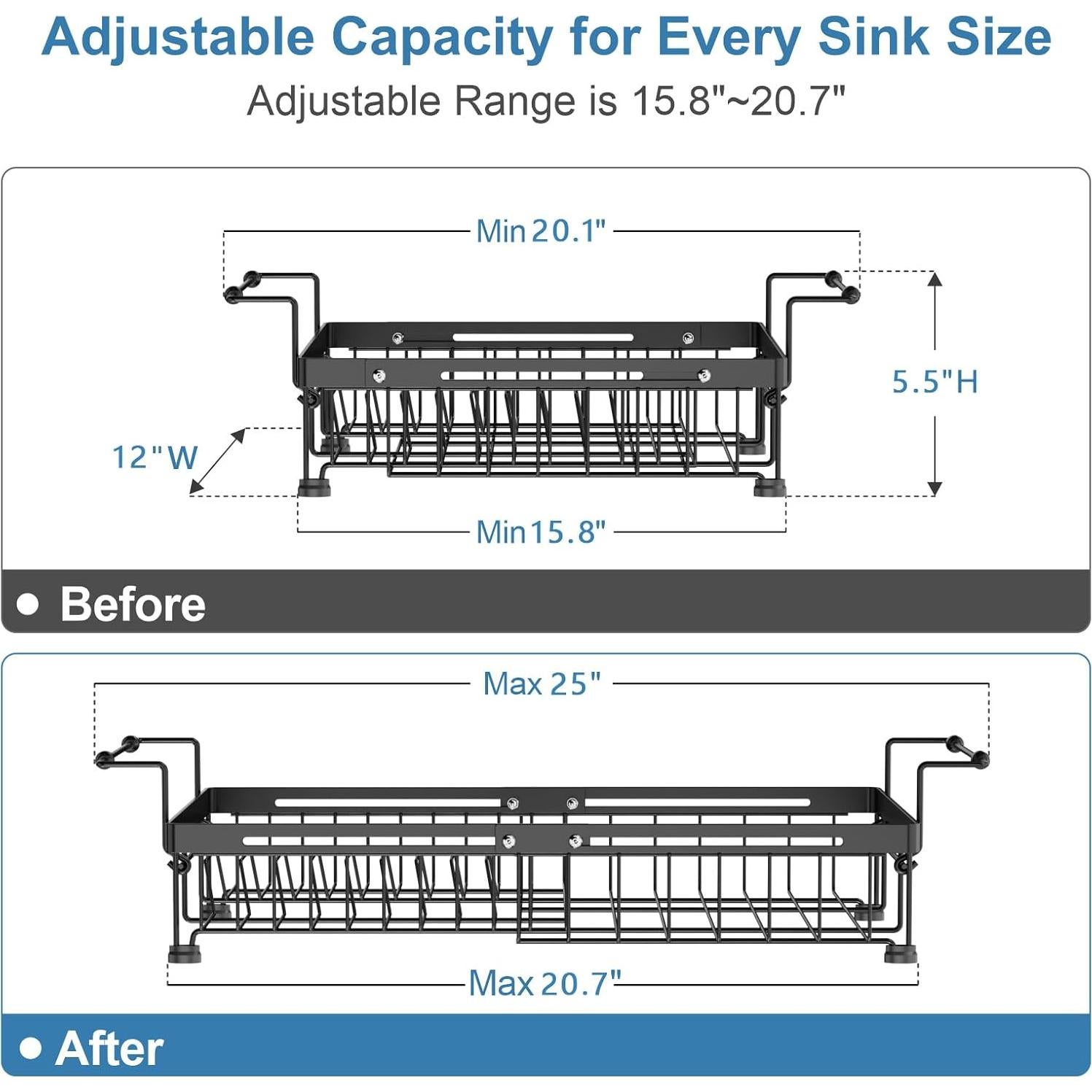 Estante Secado Platos iSPECLE Grande Ajustable 15.8-22.2" Negro