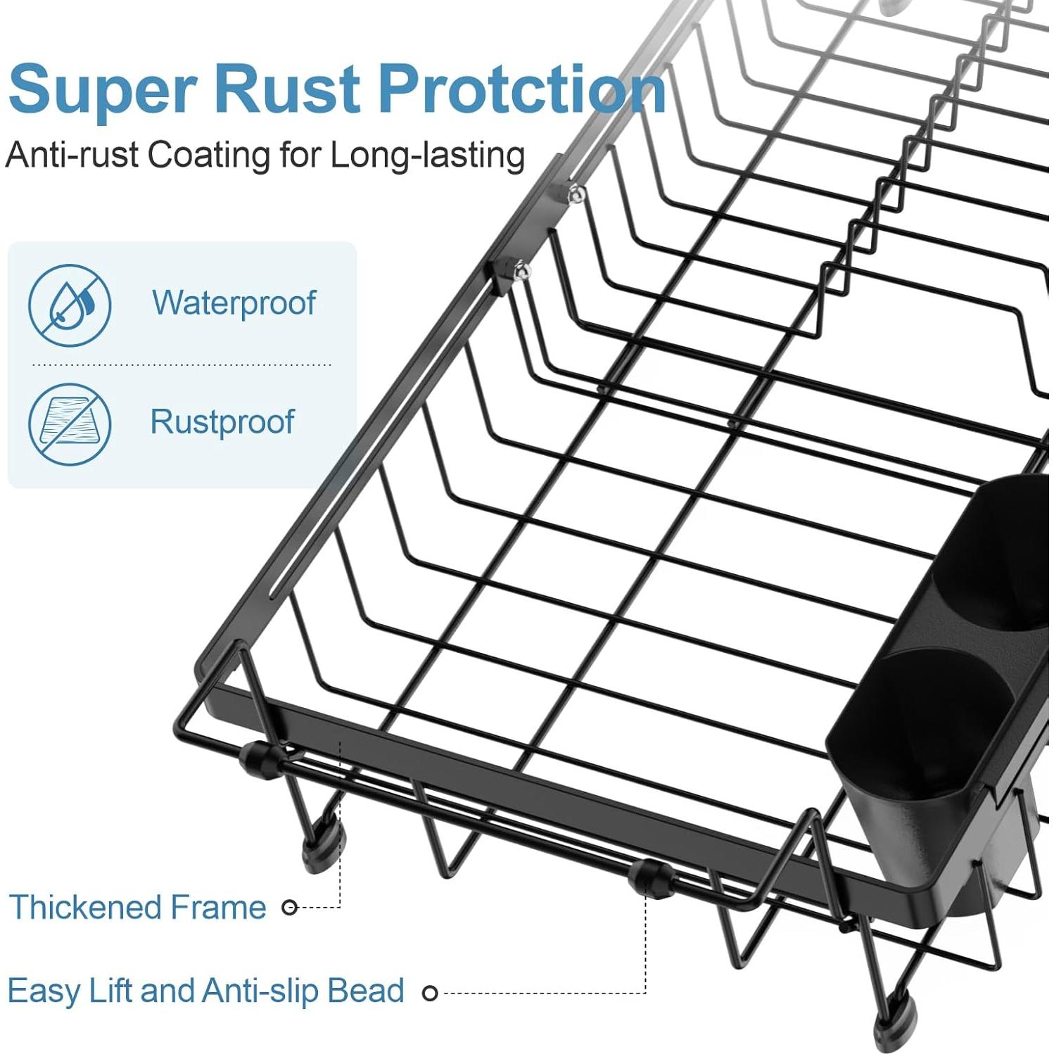 Estante Secado Platos iSPECLE Grande Ajustable 15.8-22.2" Negro