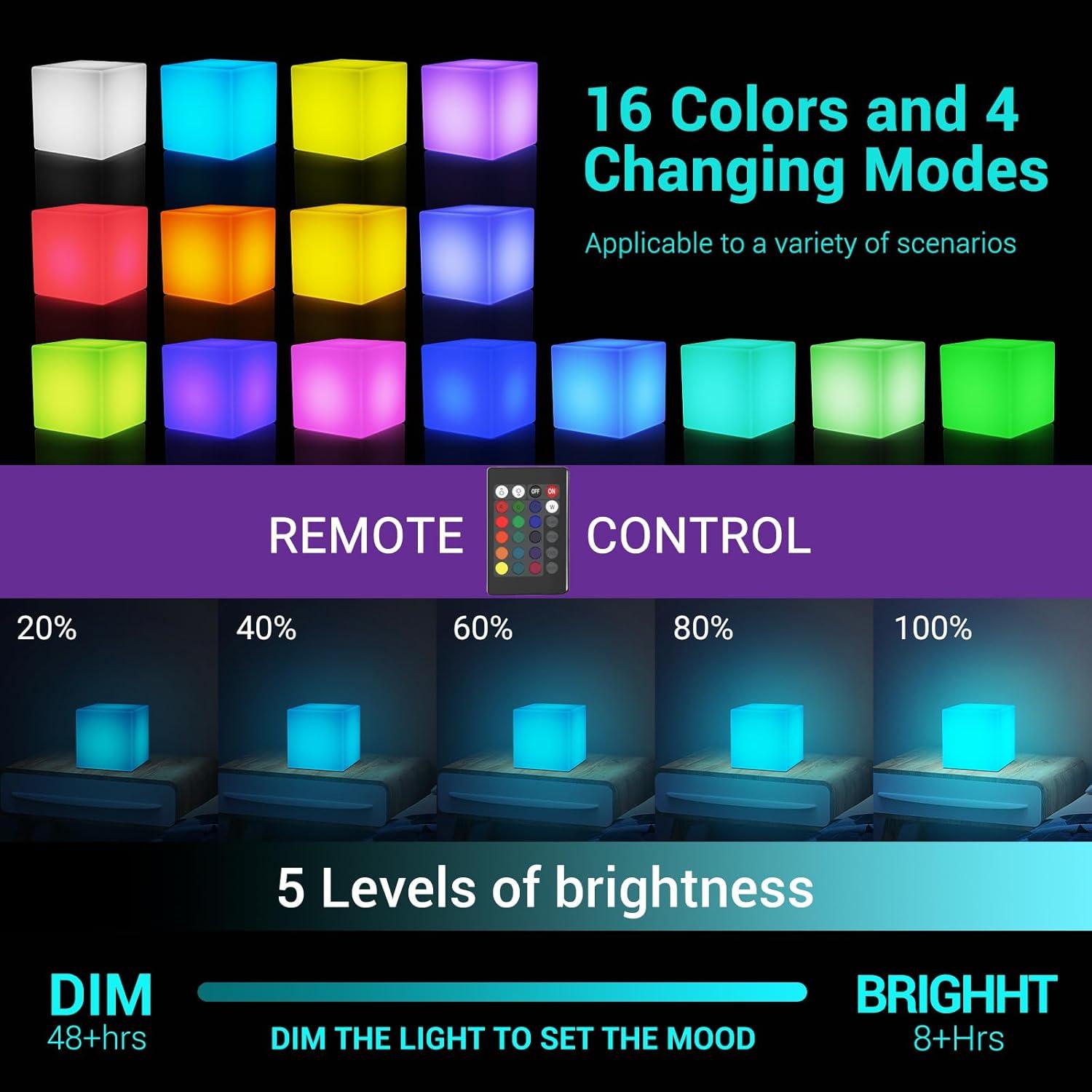 Lámpara Cubo LED LOFTEK 10 cm RGB 16 Colores Control Remoto