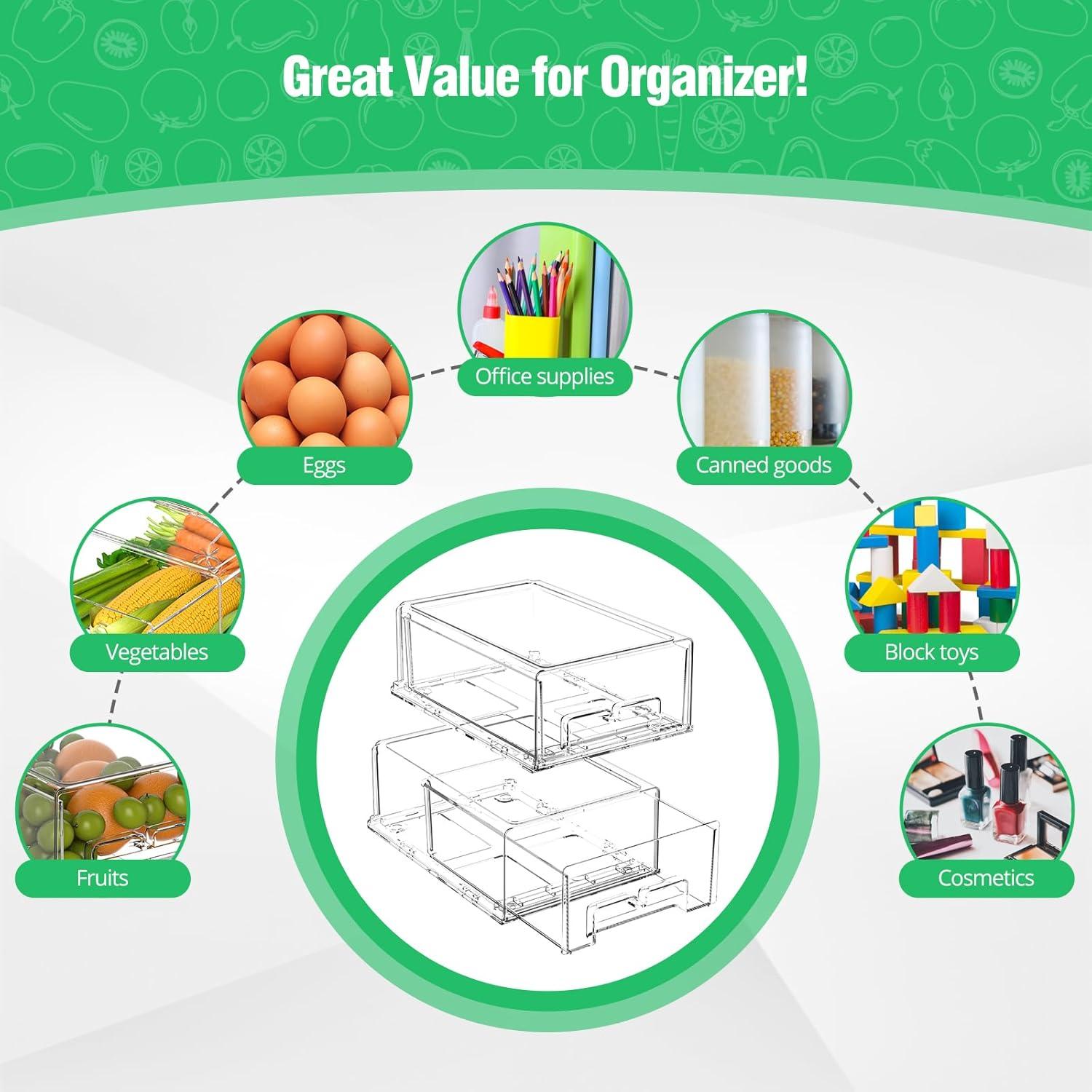 Cajones de Refrigerador Apilables Damynuo - 2 Paquete 30.5x21.2cm