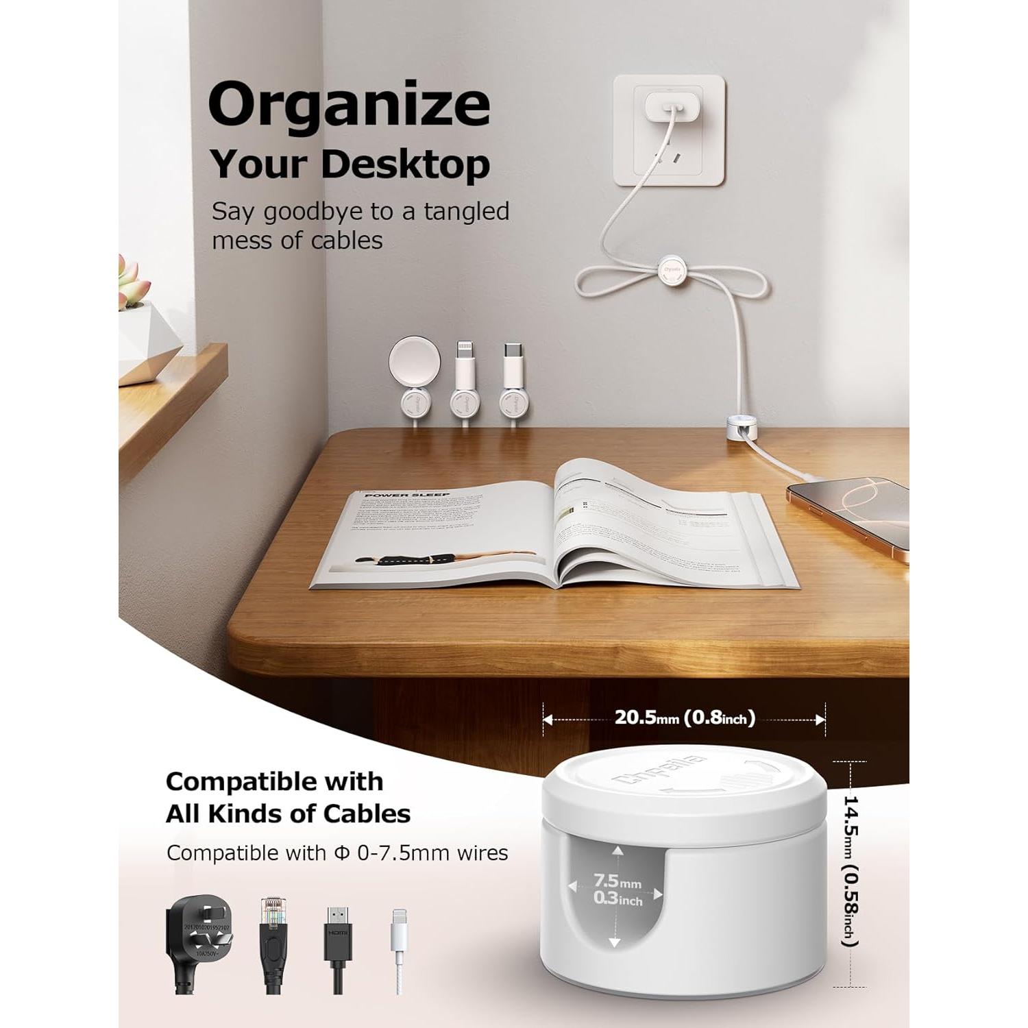 Paquete de 9 Clips Magnéticos Chfeila para Cables - Blanco