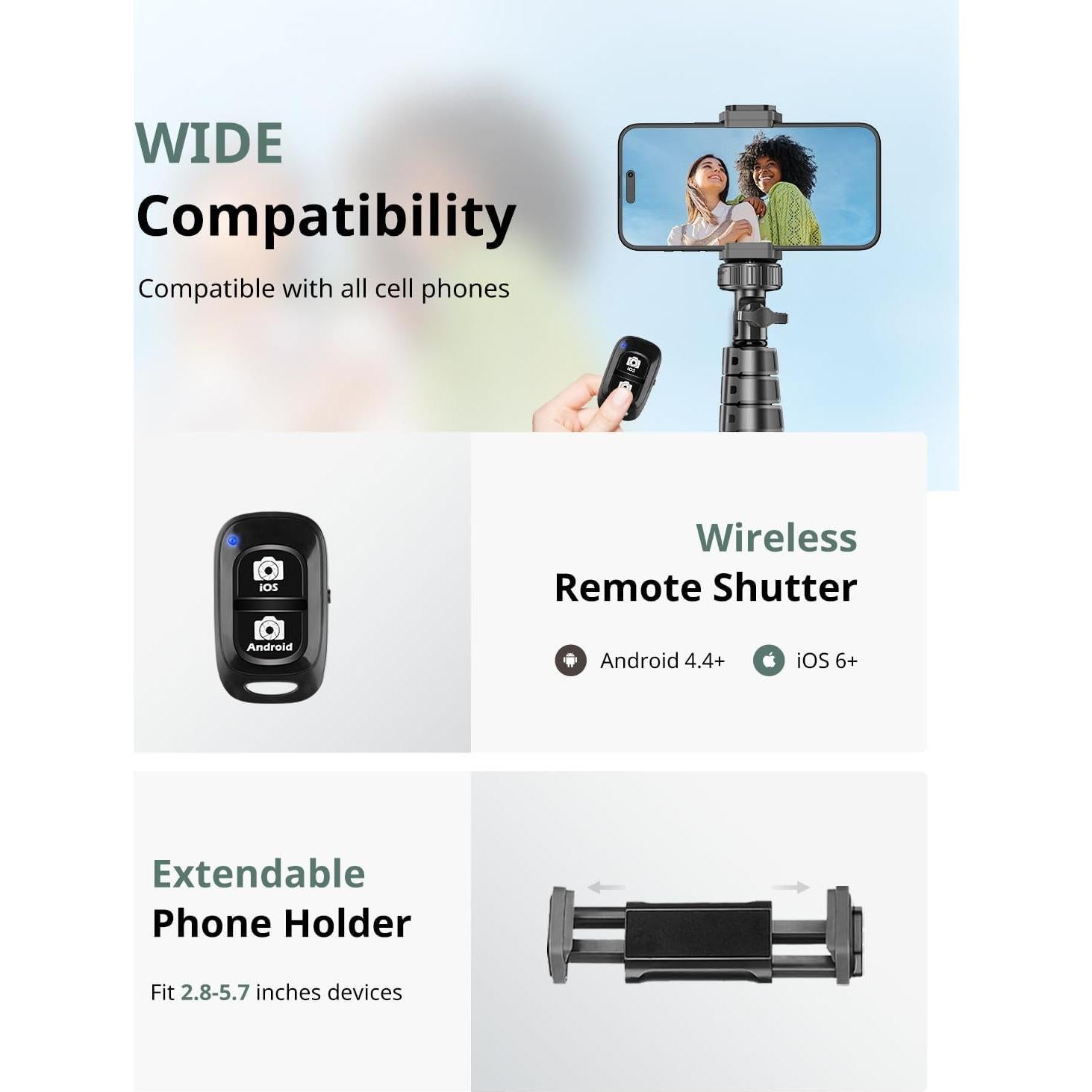 Trípode Extensible Sensyne 62" para Teléfono y Selfie Stick