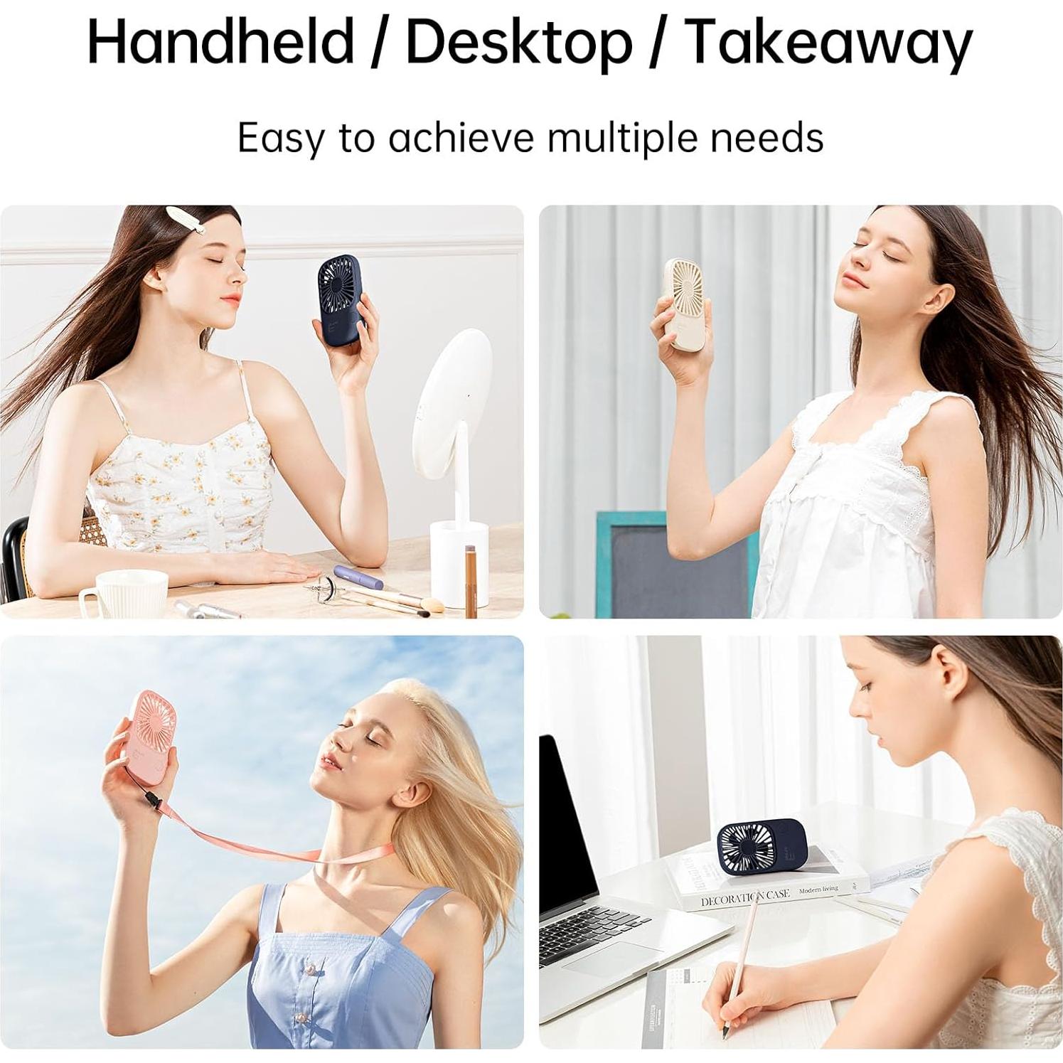 Ventilador de Mano JISULIFE Beige Portátil Recargable USB 3 Velocidades