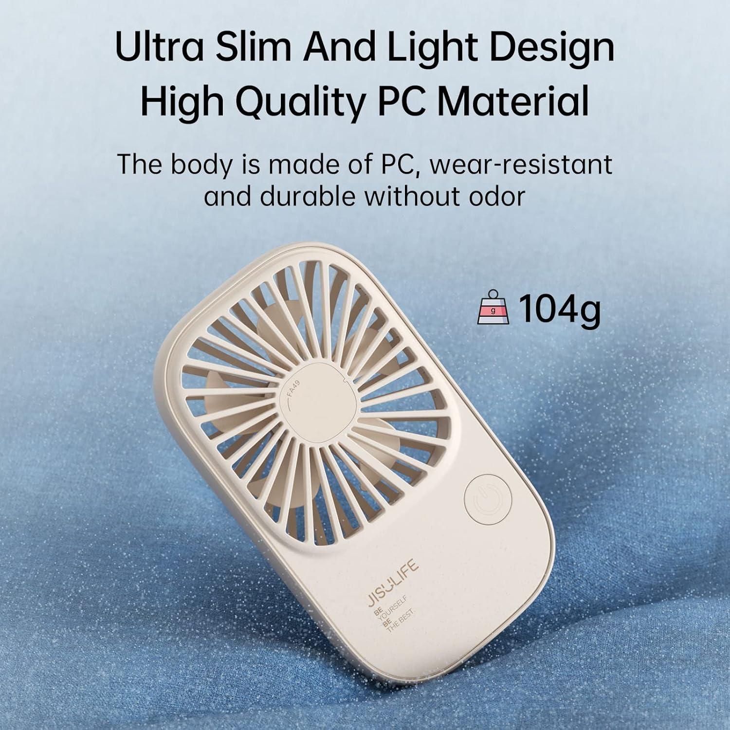 Ventilador de Mano JISULIFE Beige Portátil Recargable USB 3 Velocidades
