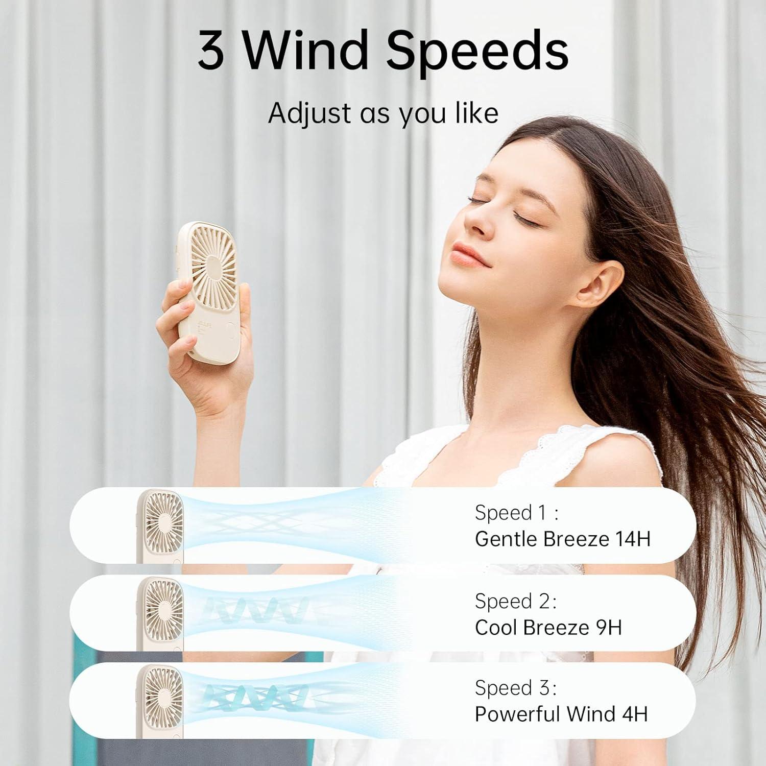 Ventilador de Mano JISULIFE Beige Portátil Recargable USB 3 Velocidades