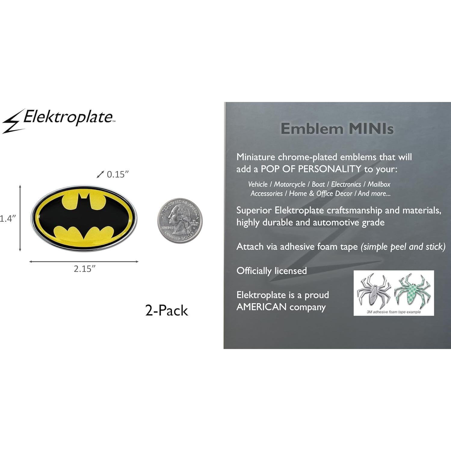 Emblemas Mini Batman Elektroplate Cromo 5.4 x 3.6 cm Paquete de 2