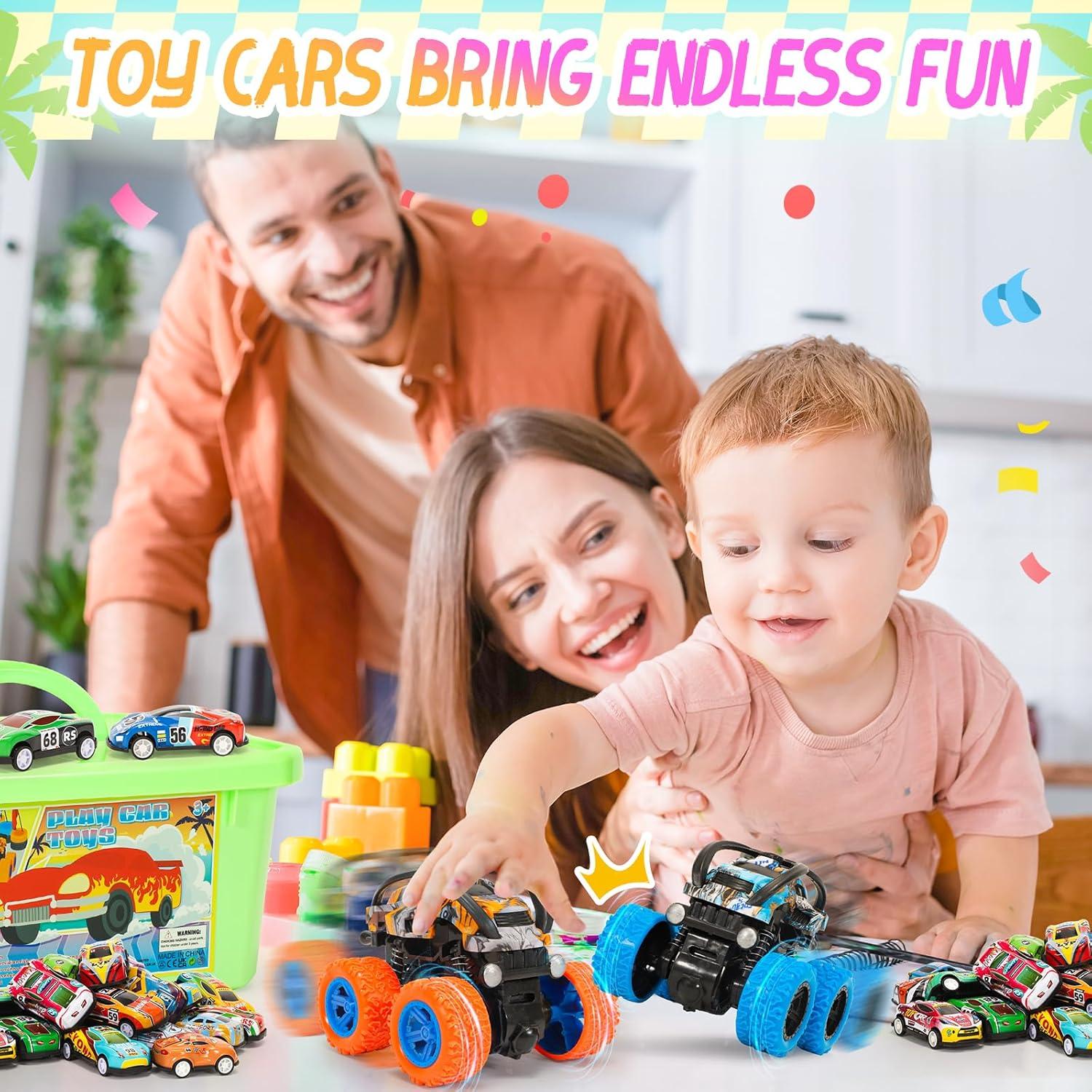 Toy Cars for Kids Ages 4-8, 56Pcs Monster Truck Toys Pull Back Cars with Storage Box, Race Cars Party Favors for Toddler Toys Pinata Goodie Bag Stuffers Christmas Treasure Box Classroom Prizes