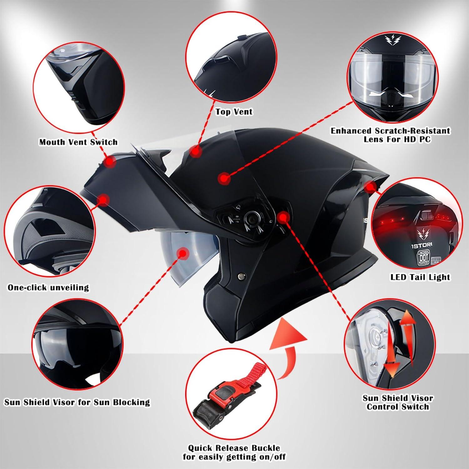 Casco Modular de Motocicleta 1Storm LED-X90 Flecha Azul