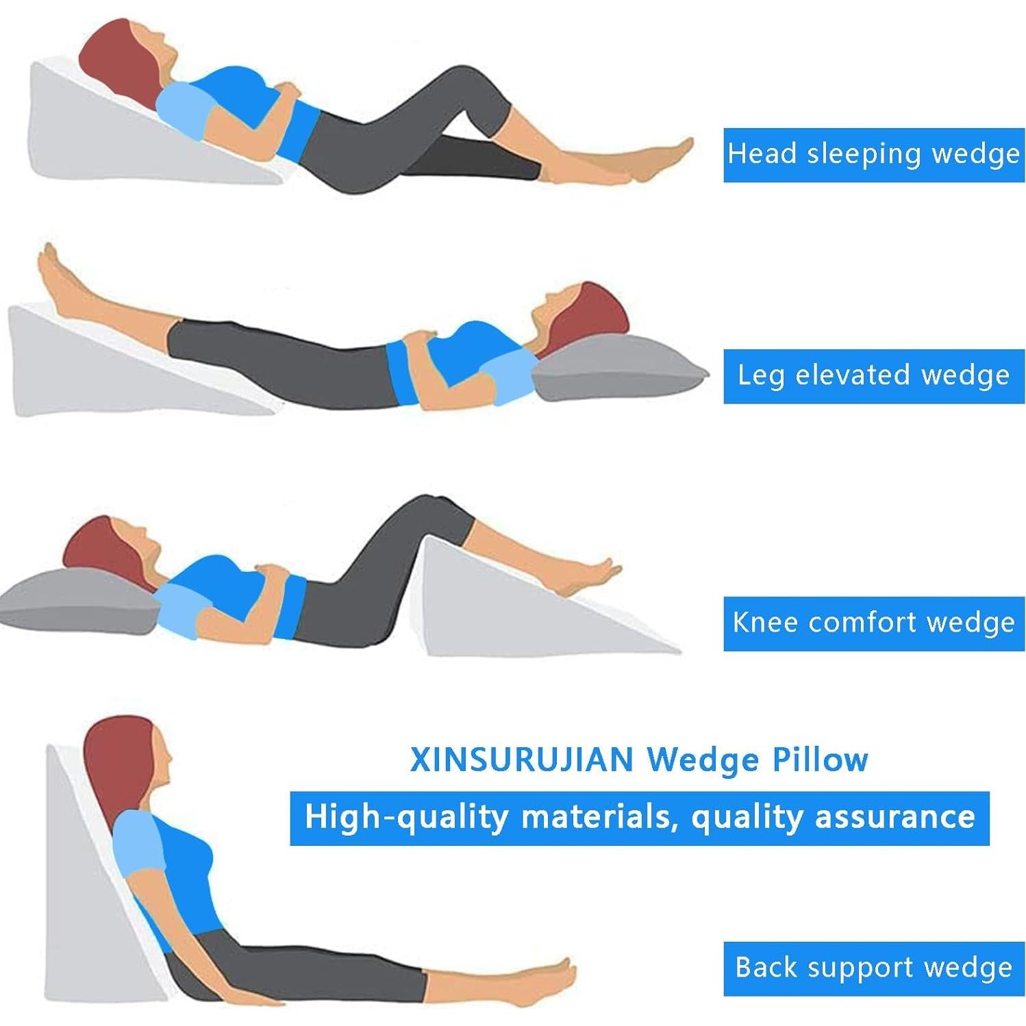 Cojín en cuña ergonómico XINSURUJIAN para rodilla y lectura - Gris
