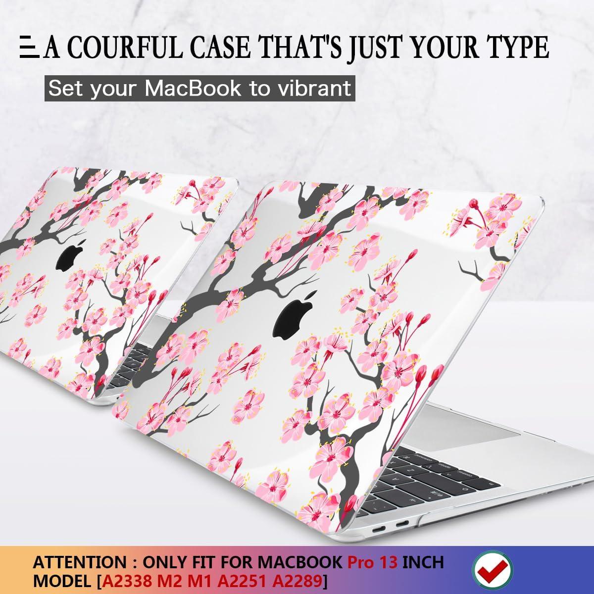 CISSOOK Hard Shell Case for MacBook Pro 13 inch A2338 A2289 A2251 2025-2020 Released, Cherry Floral Beauty Cover with Keyboard Cover and Screen Protector for MacBook Pro 13 M1 M2 - Cherry Blossoms