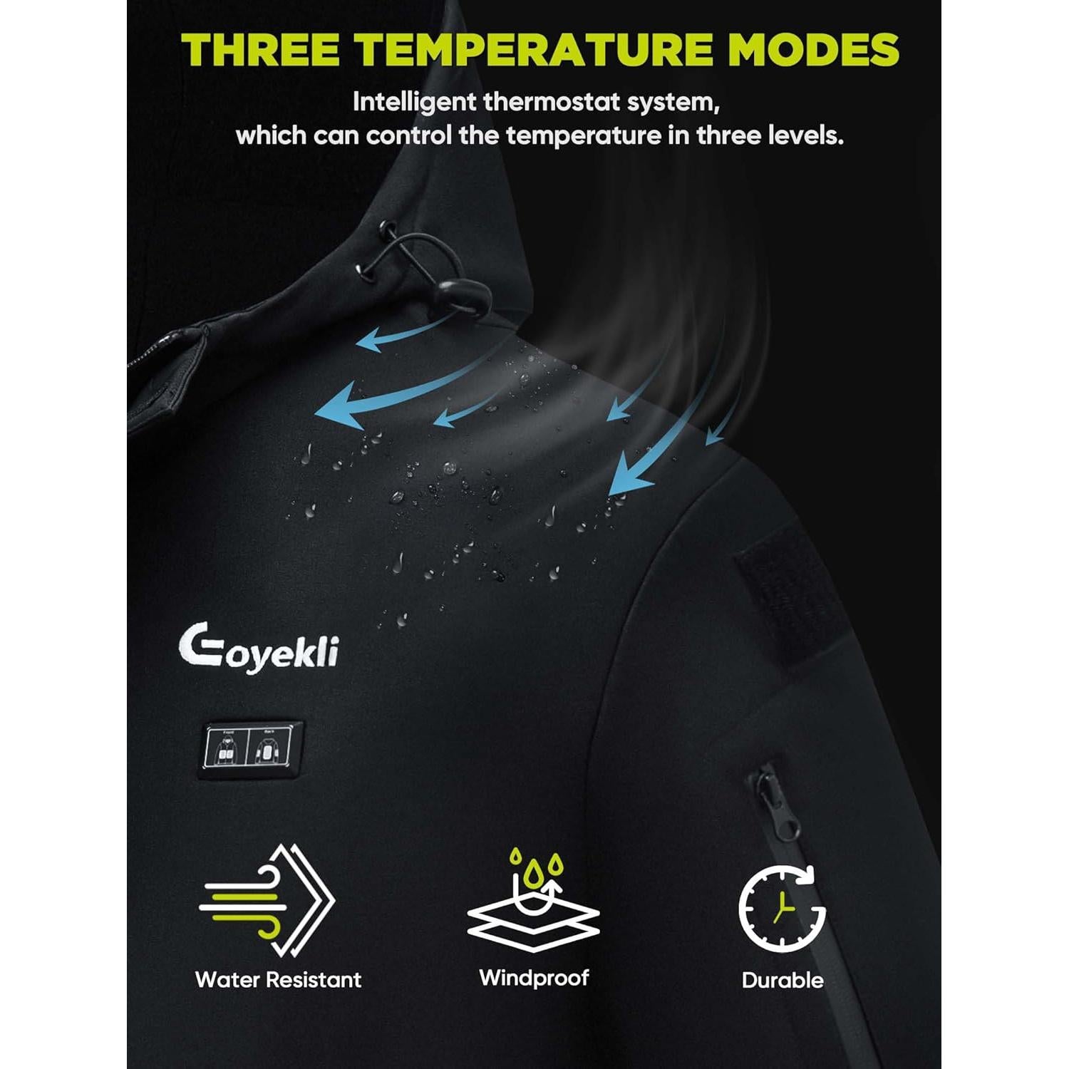 Chaqueta Calentada Eoyekli Impermeable 12V 20000mAh Negra