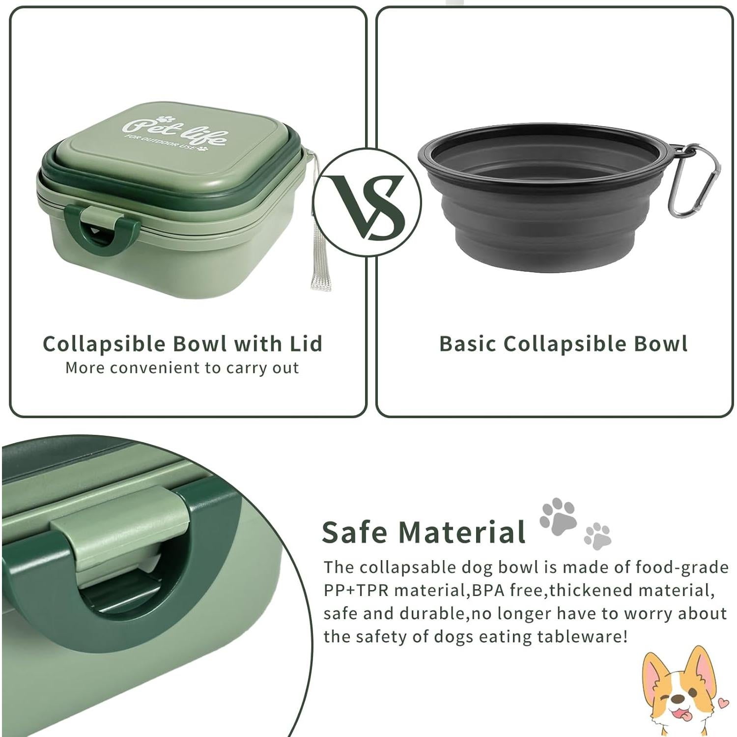 Cuenco Plegable para Perros Cermug 2 en 1 Verde - Agua y Comida