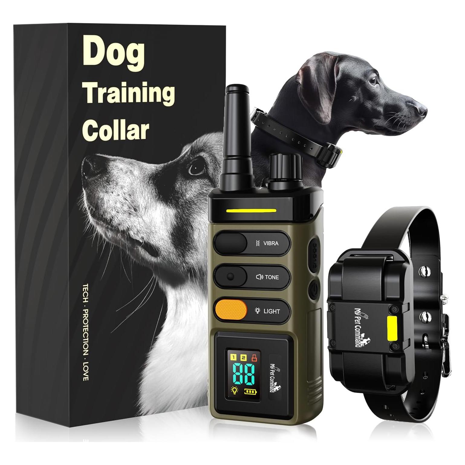 My Pet Command Long Range Dog Training Collar with Remote 1 Mile/5280 Ft Safe Shock, Vibrate, Tone collar with Flashing Beacon Lights Rechargeable Waterproof Dog collar with remote add Up to 2 Collars