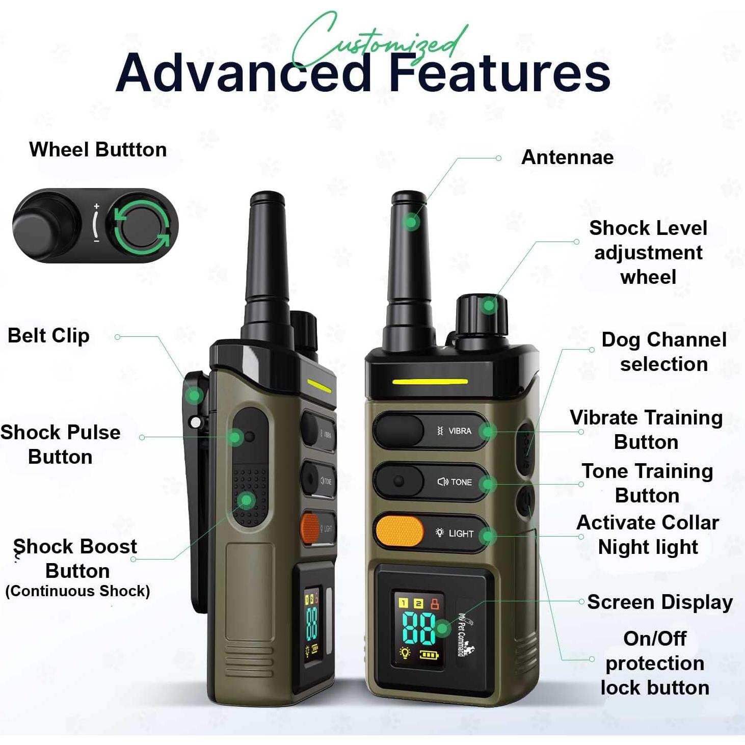 My Pet Command Long Range Dog Training Collar with Remote 1 Mile/5280 Ft Safe Shock, Vibrate, Tone collar with Flashing Beacon Lights Rechargeable Waterproof Dog collar with remote add Up to 2 Collars