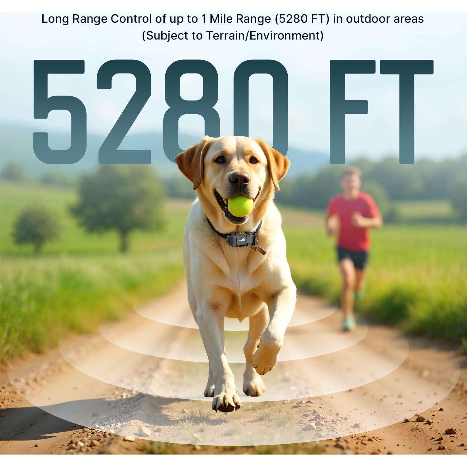 My Pet Command Long Range Dog Training Collar with Remote 1 Mile/5280 Ft Safe Shock, Vibrate, Tone collar with Flashing Beacon Lights Rechargeable Waterproof Dog collar with remote add Up to 2 Collars