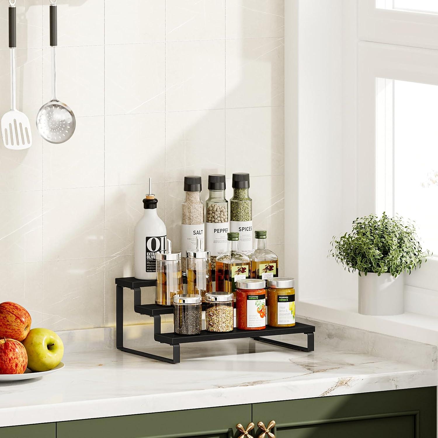 Estante de Especias Giikin de 3 Niveles en Madera Negro