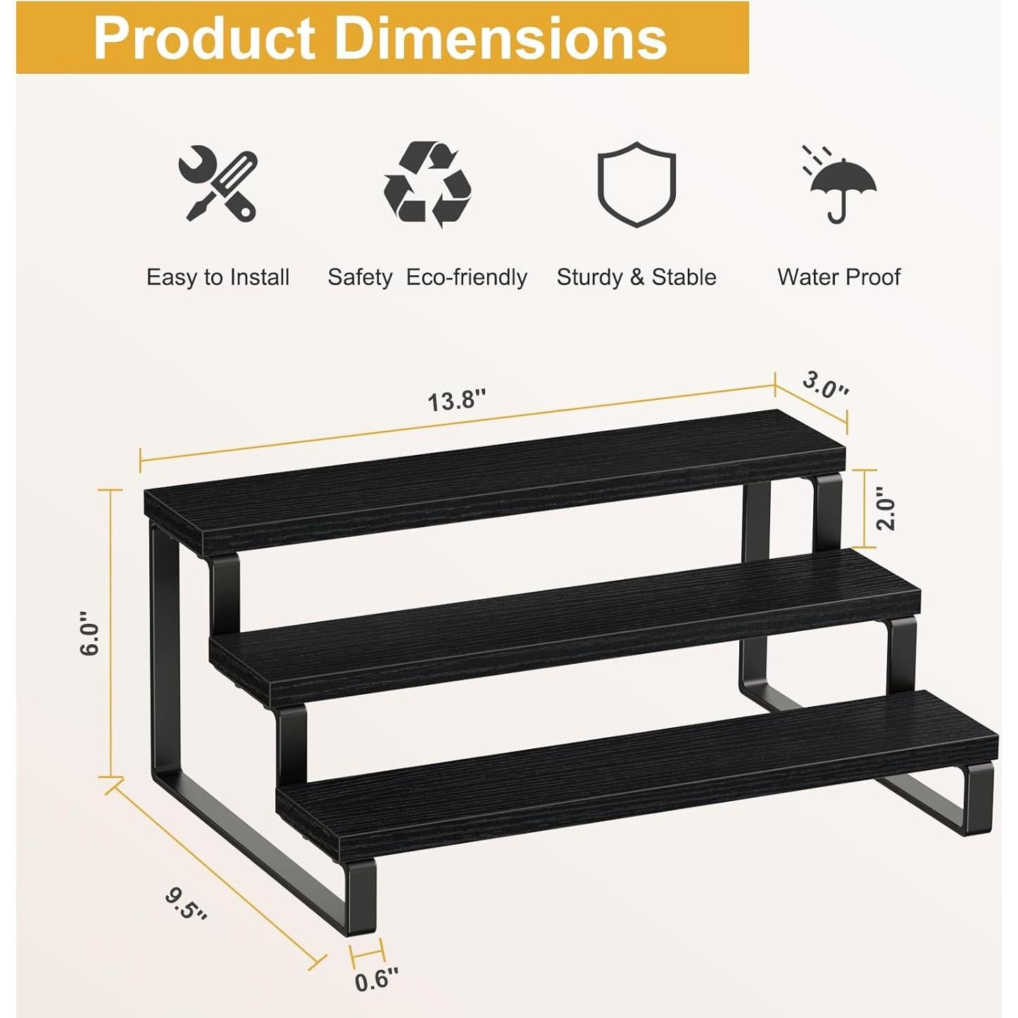 Estante de Especias Giikin de 3 Niveles en Madera Negro