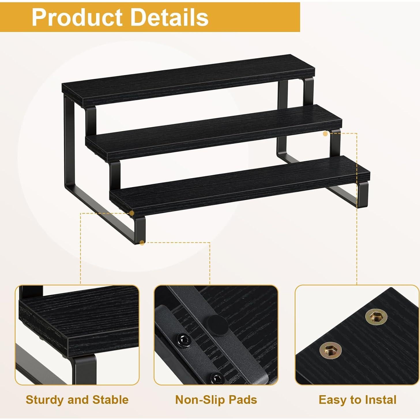 Estante de Especias Giikin de 3 Niveles en Madera Negro