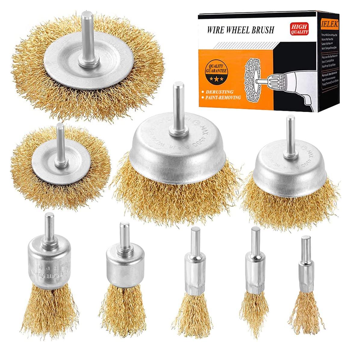 Juego de Cepillos de Alambre Ielek 9 Piezas para Taladro