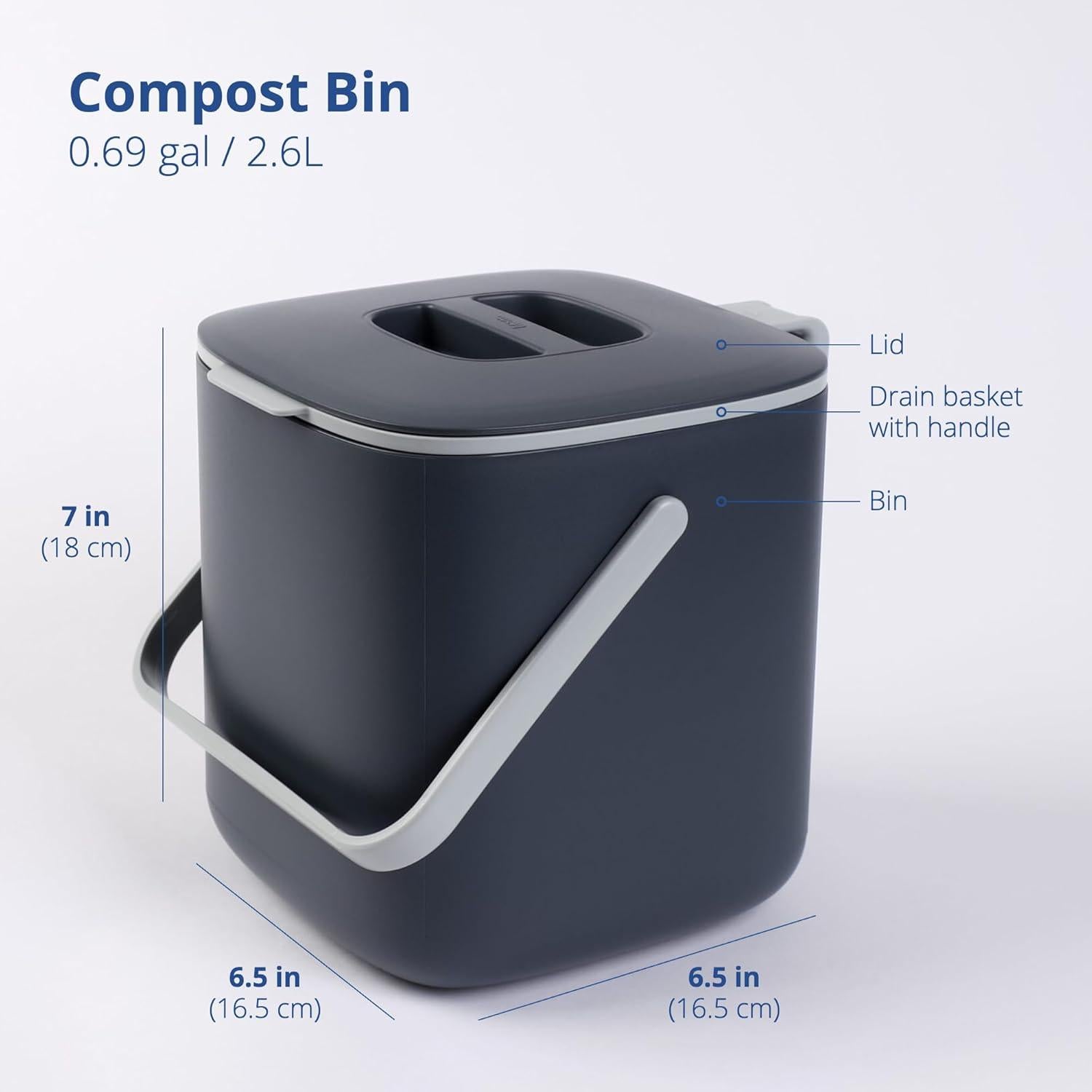 Cubo de Compostaje de Cocina Blue Ginkgo 2.6L Gris Hermético