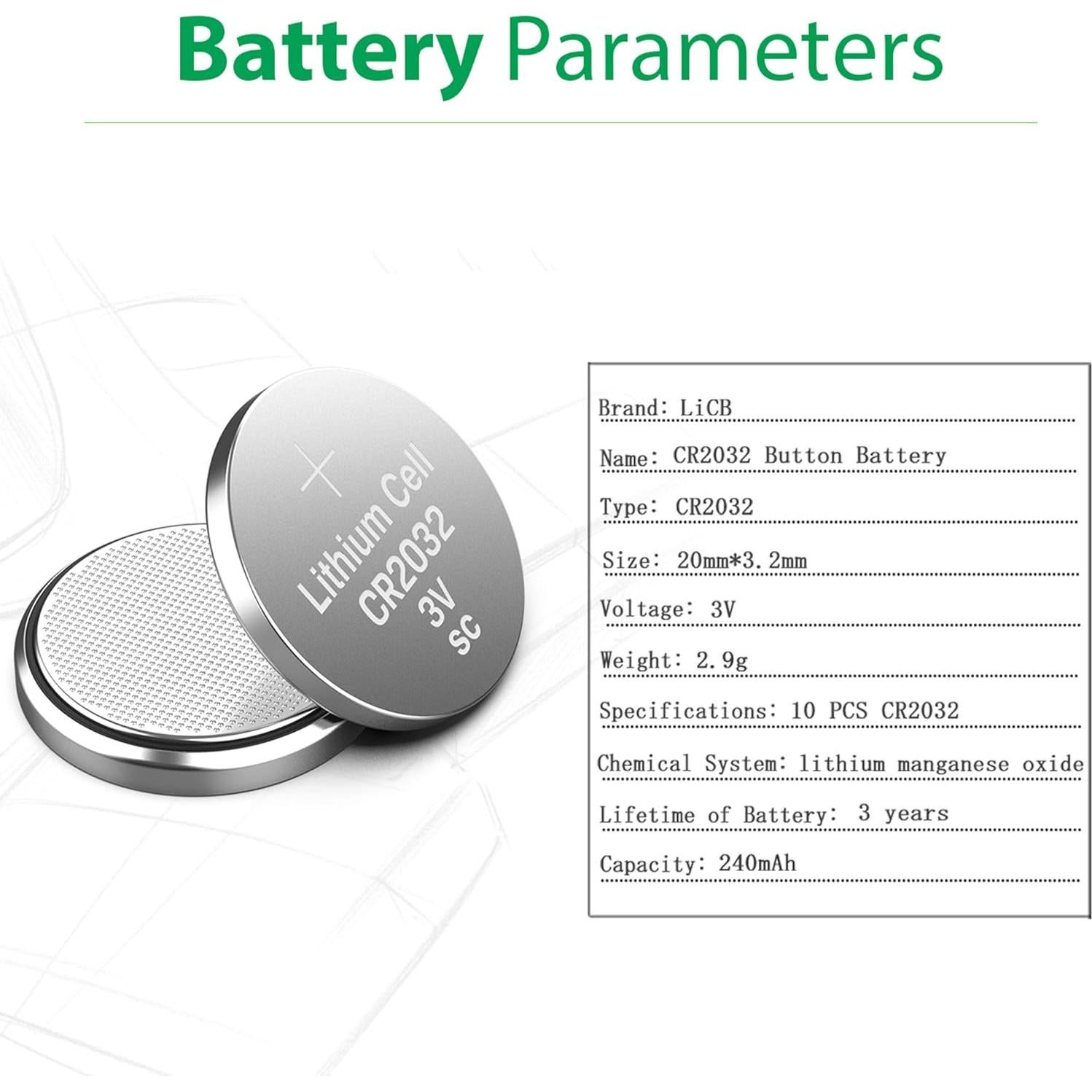 Batería de Litio CR2032 3V LiCB Paquete de 10 Unidades