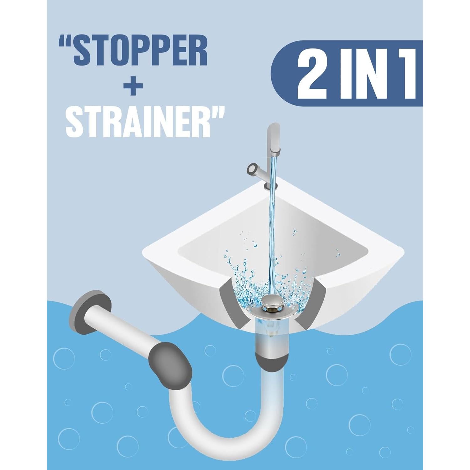 Tapón de Lavabo Tgosomt 2-en-1 Níquel Cepillado 81.92g