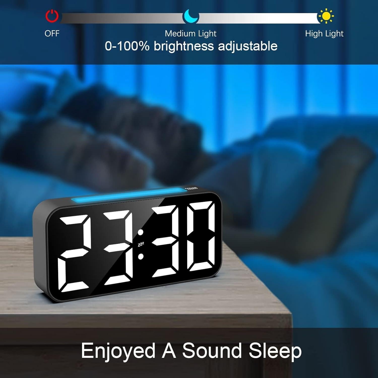 Alarm Clocks for Heavy Sleepers, Vibrating Alarm Clock with Bed Shaker, Night Light, Large Display, Dimmable Loud Clock for Adults Hearing Impaired Deaf Seniors Teens (Black)