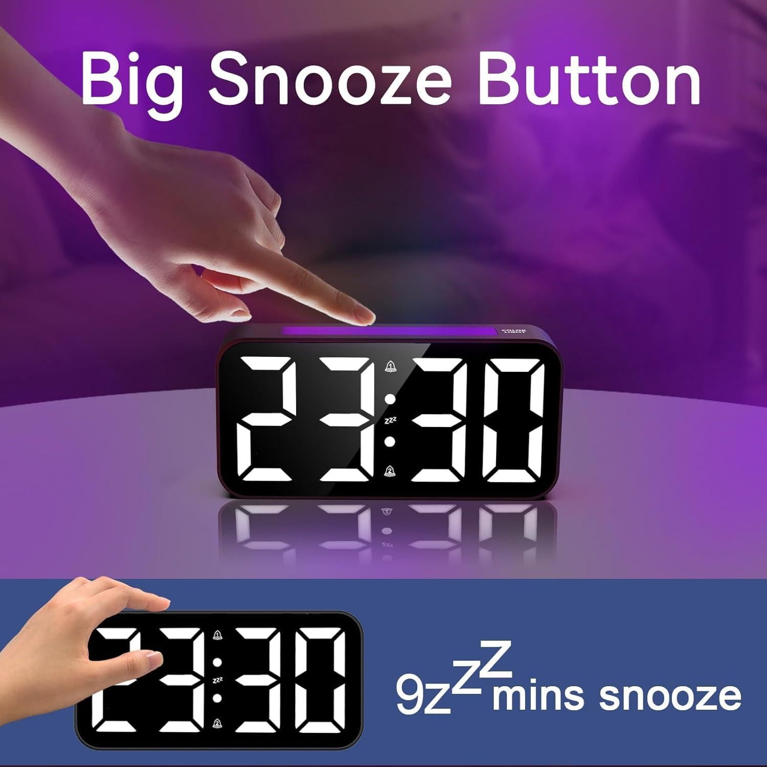 Alarm Clocks for Heavy Sleepers, Vibrating Alarm Clock with Bed Shaker, Night Light, Large Display, Dimmable Loud Clock for Adults Hearing Impaired Deaf Seniors Teens (Black)