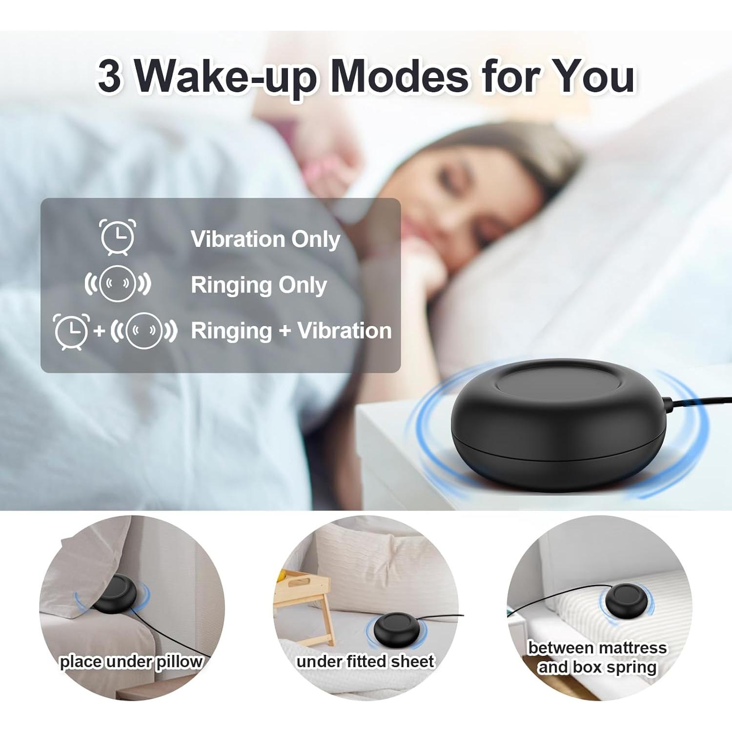 Alarm Clocks for Heavy Sleepers, Vibrating Alarm Clock with Bed Shaker, Night Light, Large Display, Dimmable Loud Clock for Adults Hearing Impaired Deaf Seniors Teens (Black)