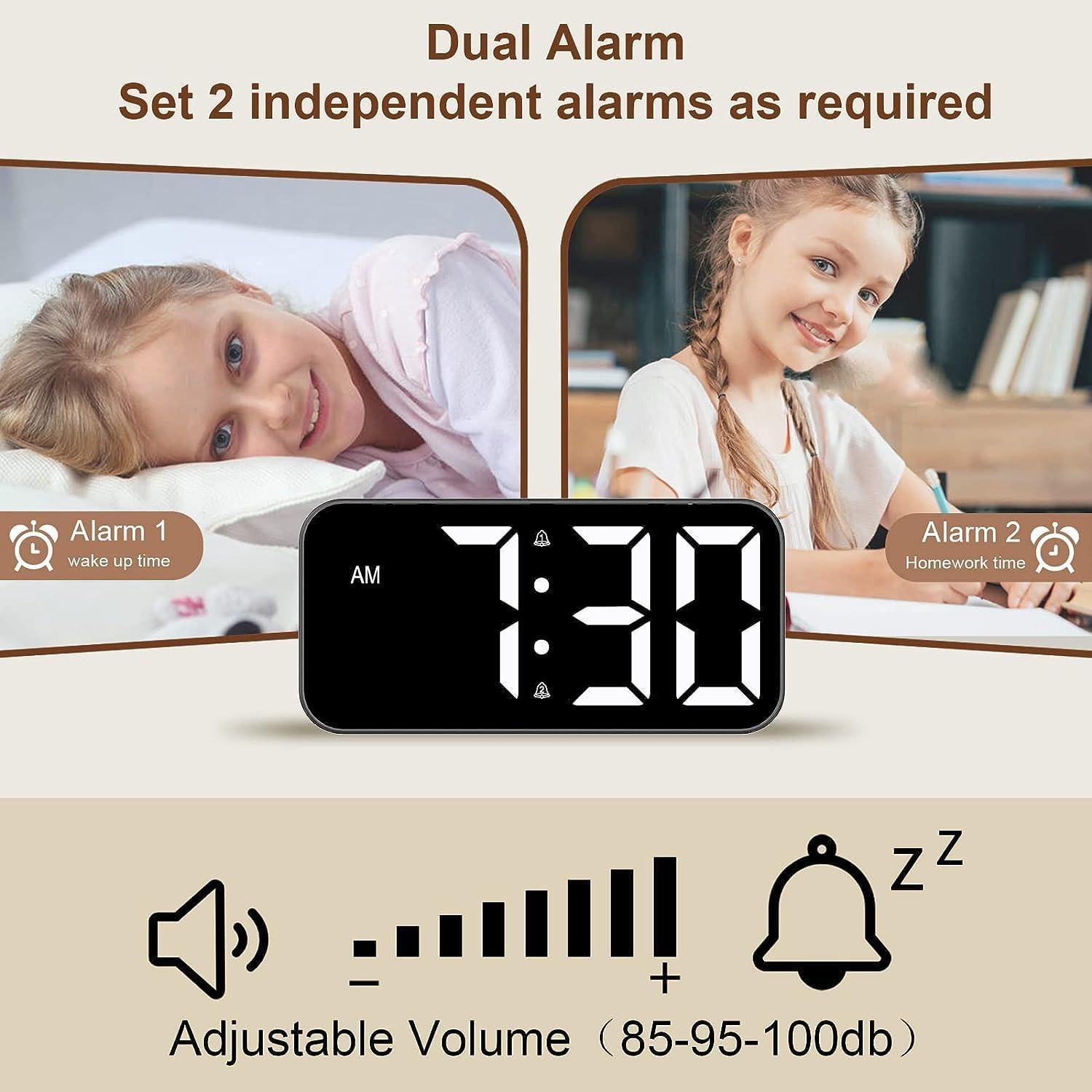Alarm Clocks for Heavy Sleepers, Vibrating Alarm Clock with Bed Shaker, Night Light, Large Display, Dimmable Loud Clock for Adults Hearing Impaired Deaf Seniors Teens (Black)