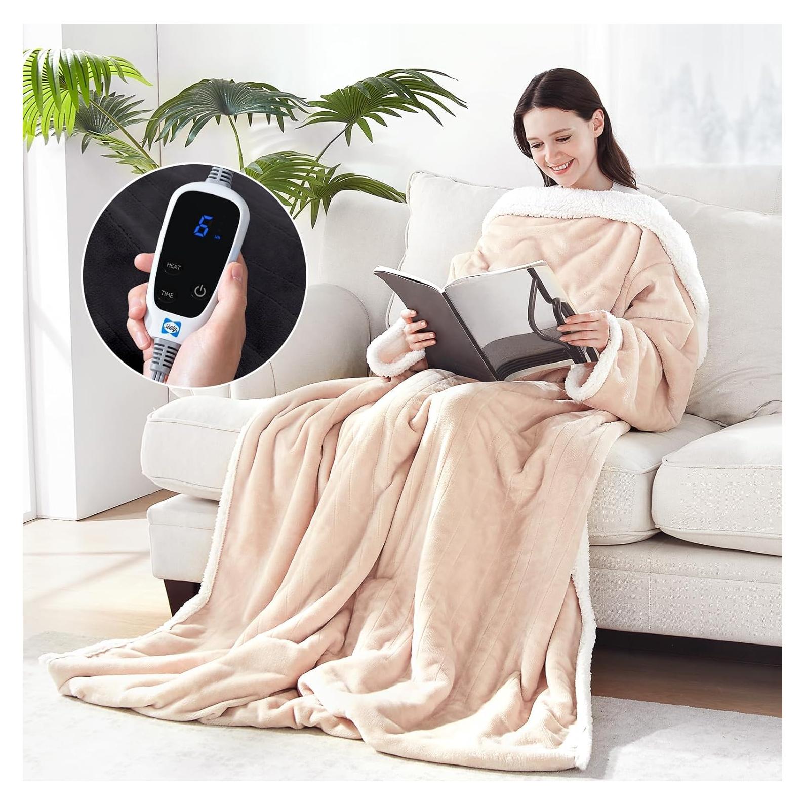 Manta Eléctrica Sealy 127x178 cm con Bolsillo para Pies Beige