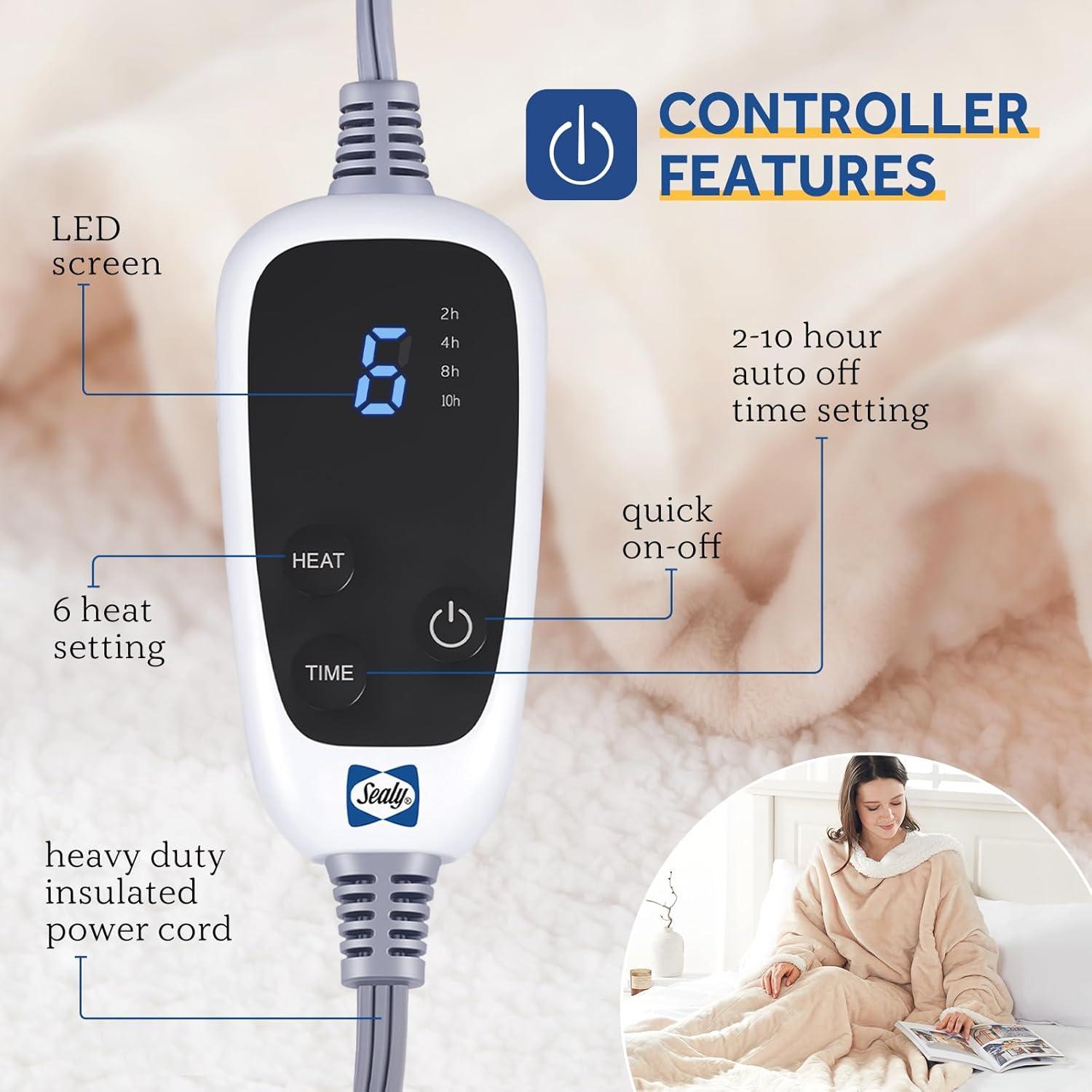 Manta Eléctrica Sealy 127x178 cm con Bolsillo para Pies Beige