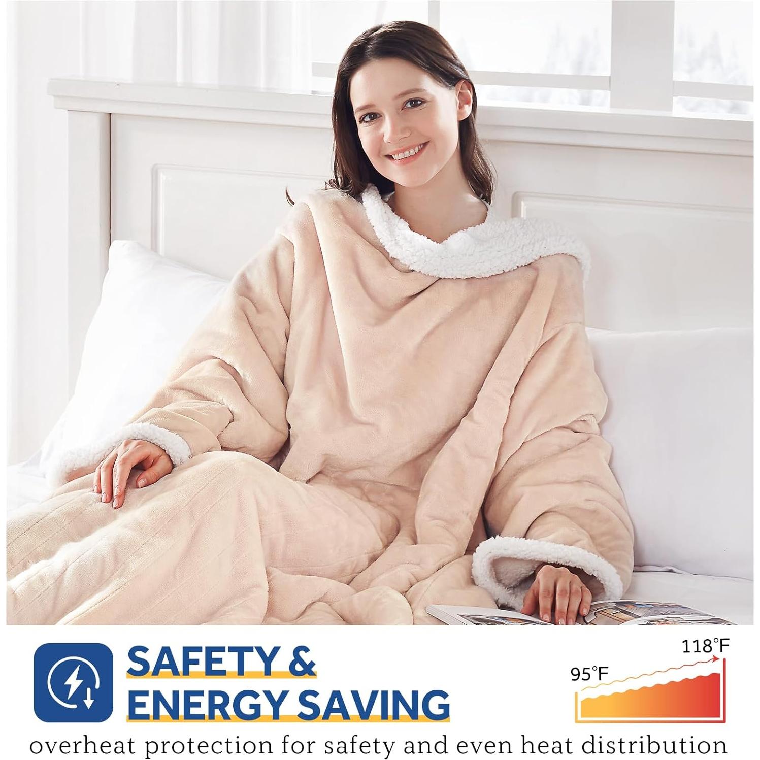 Manta Eléctrica Sealy 127x178 cm con Bolsillo para Pies Beige