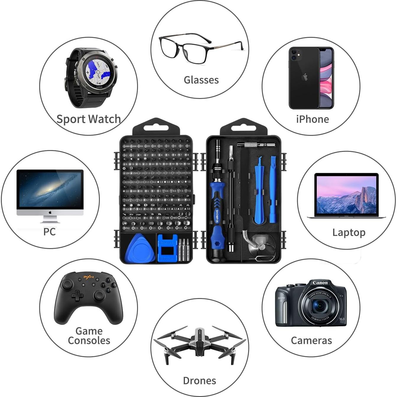 Kit de Destornilladores de Precisión SHOWPIN 126 en 1 - Herramientas para PC y Electrónica