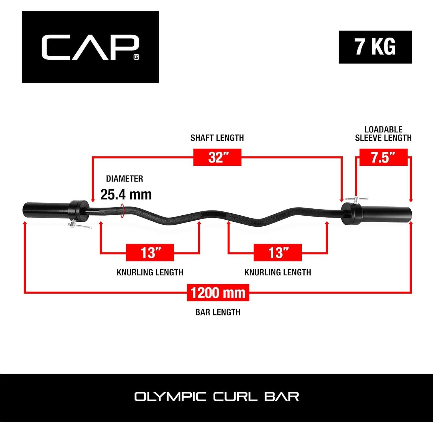 Barra EZ Curl Olímpica 120cm CAP Barbell 7kg Negro