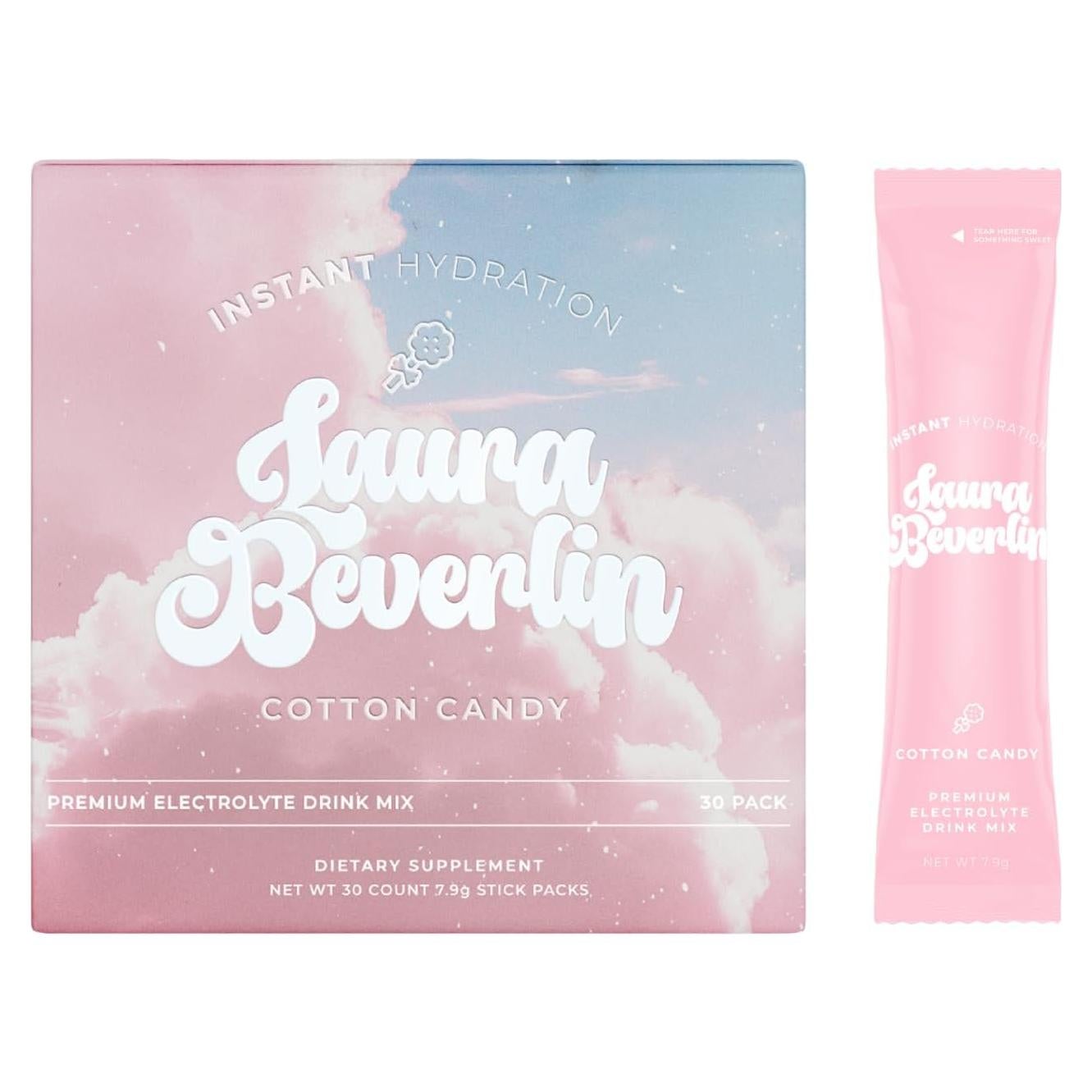 Polvo de Electrolitos Hidratación Instantánea - Algodón de Azúcar - 30 Palitos - Sin Azúcar, Keto, Vegano
