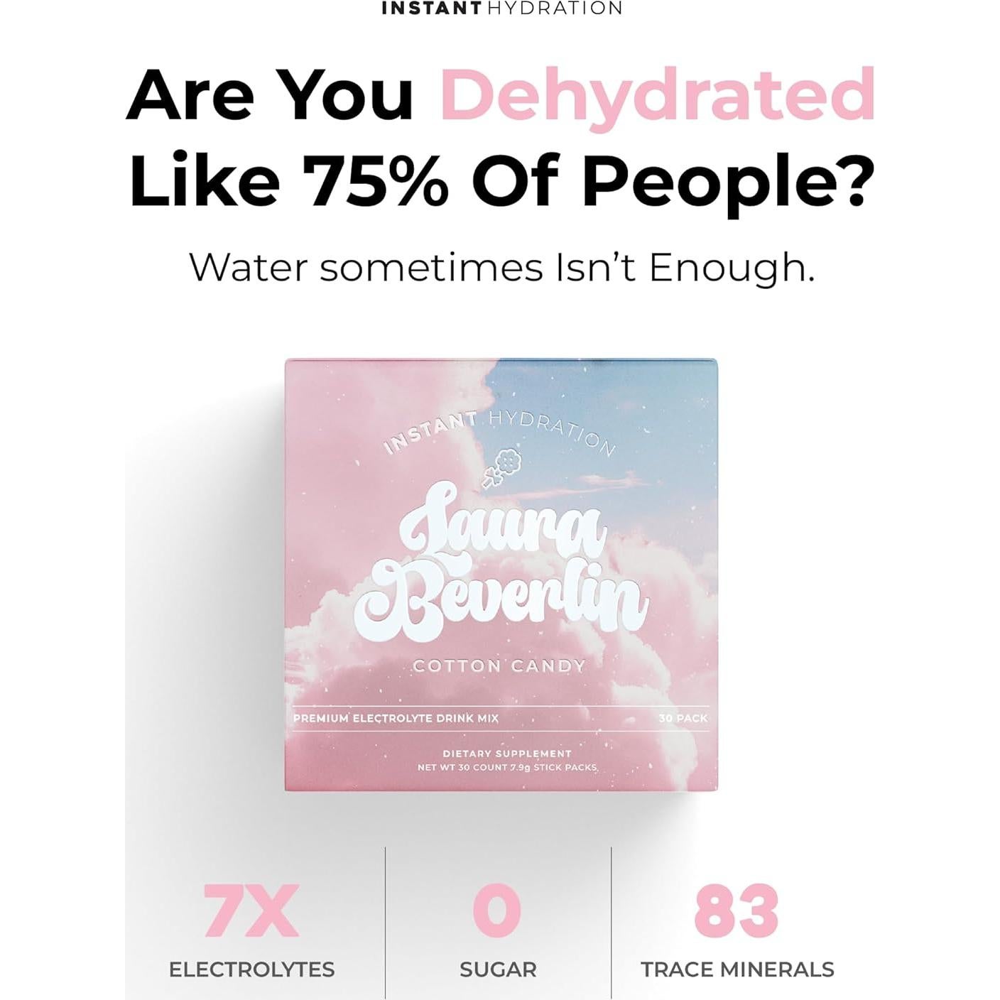 Polvo de Electrolitos Hidratación Instantánea - Algodón de Azúcar - 30 Palitos - Sin Azúcar, Keto, Vegano