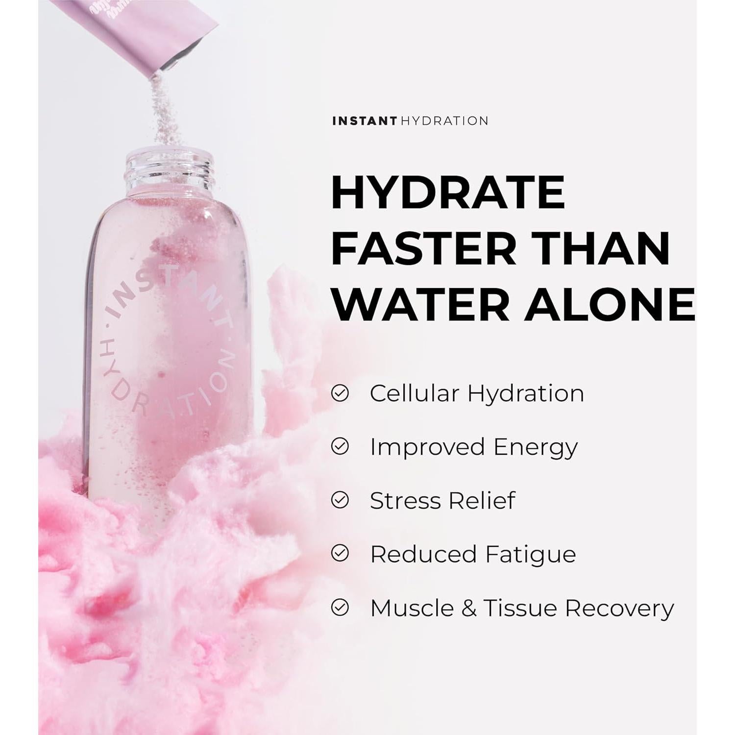 Polvo de Electrolitos Hidratación Instantánea - Algodón de Azúcar - 30 Palitos - Sin Azúcar, Keto, Vegano