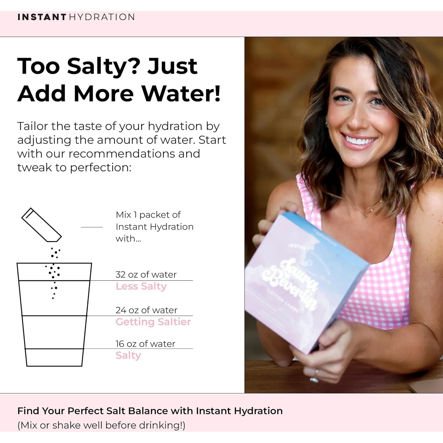 Polvo de Electrolitos Hidratación Instantánea - Algodón de Azúcar - 30 Palitos - Sin Azúcar, Keto, Vegano