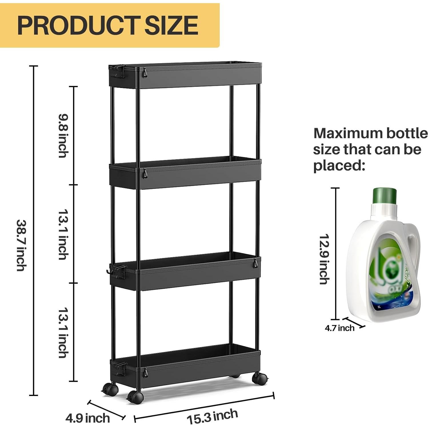 Carro de Almacenamiento Rodante SPACEKEEPER 4 Niveles Negro