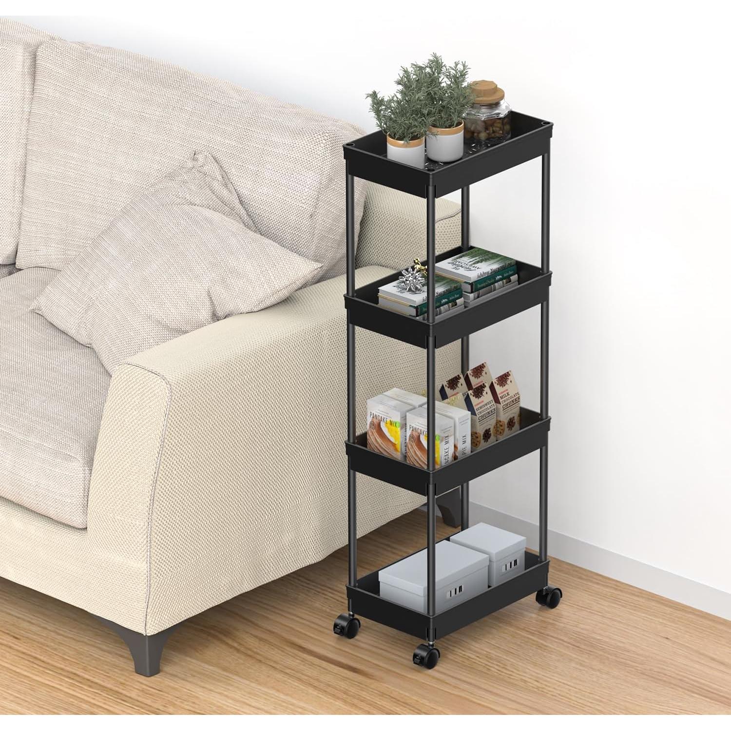 Carrito Rodante de 4 Niveles Sooyee Negro para Almacenamiento